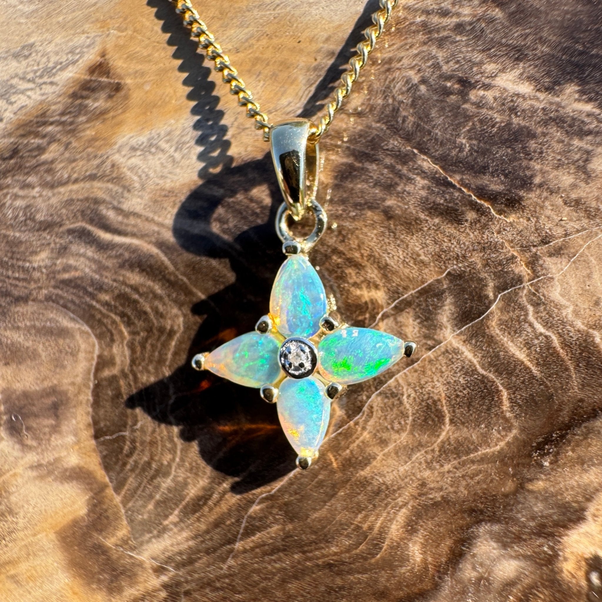 Torres Tide ~ 9ct Solid Gold 0.5ct Coober Pedy Crystal Opal Pendant