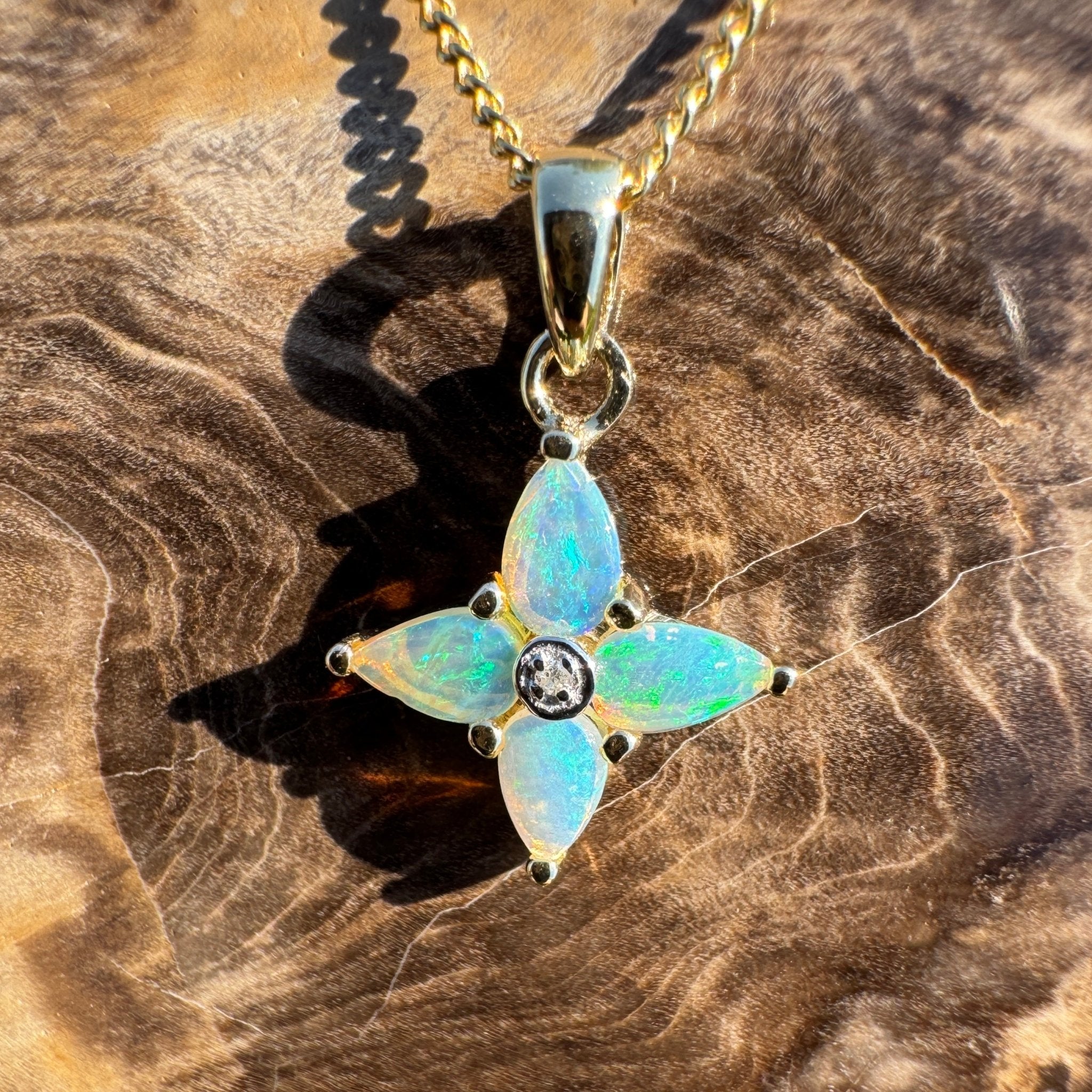 Torres Tide ~ 9ct Solid Gold 0.5ct Coober Pedy Crystal Opal Pendant