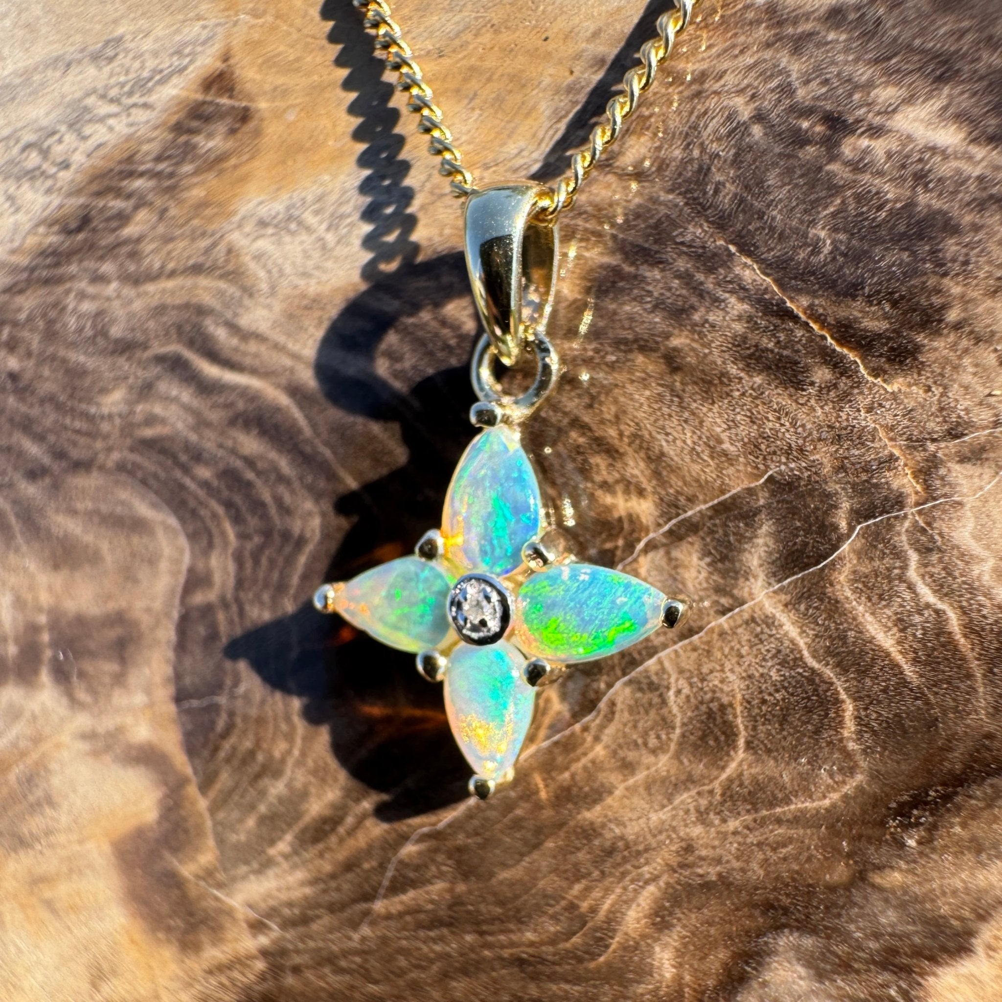 Torres Tide ~ 9ct Solid Gold 0.5ct Coober Pedy Crystal Opal Pendant