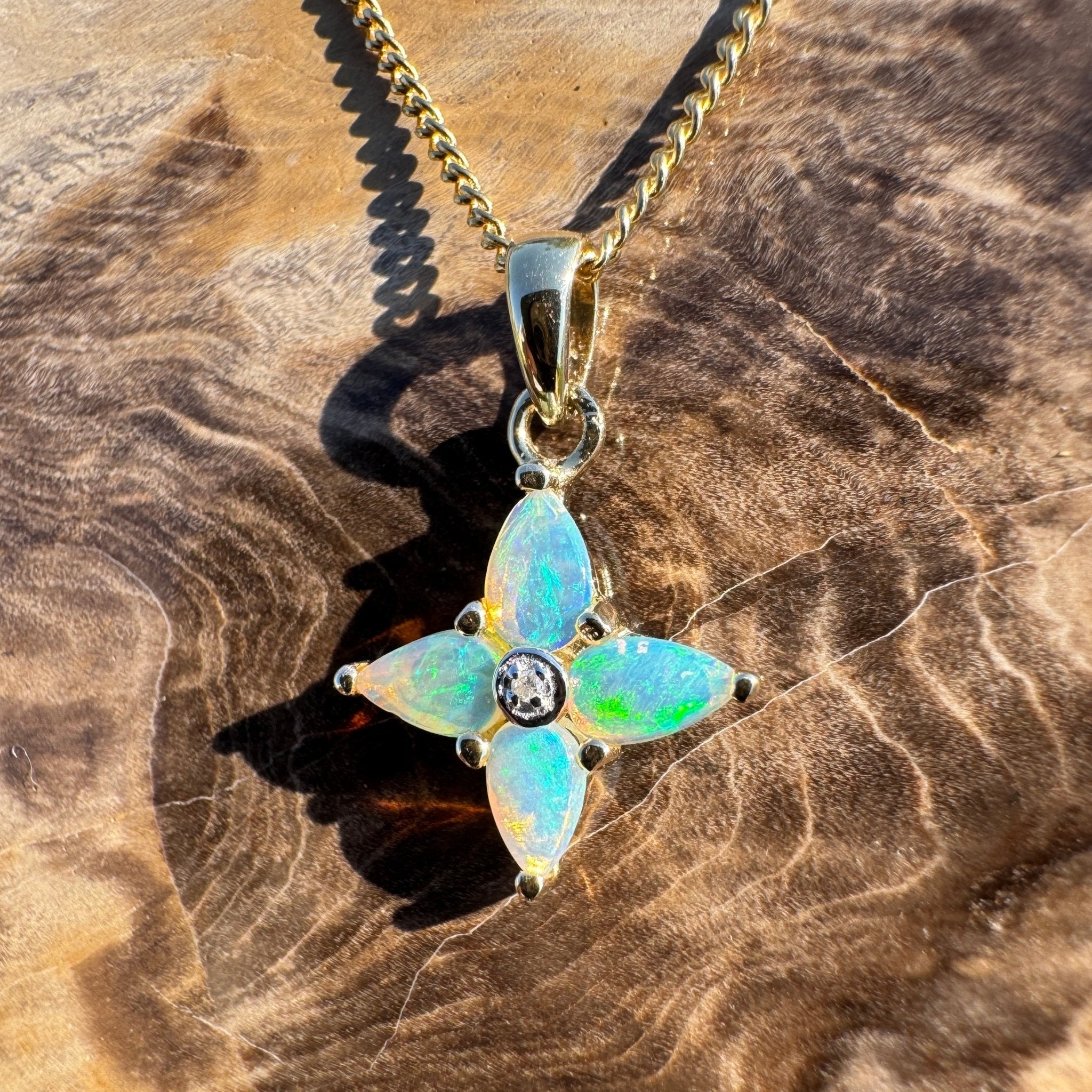 Torres Tide ~ 9ct Solid Gold 0.5ct Coober Pedy Crystal Opal Pendant