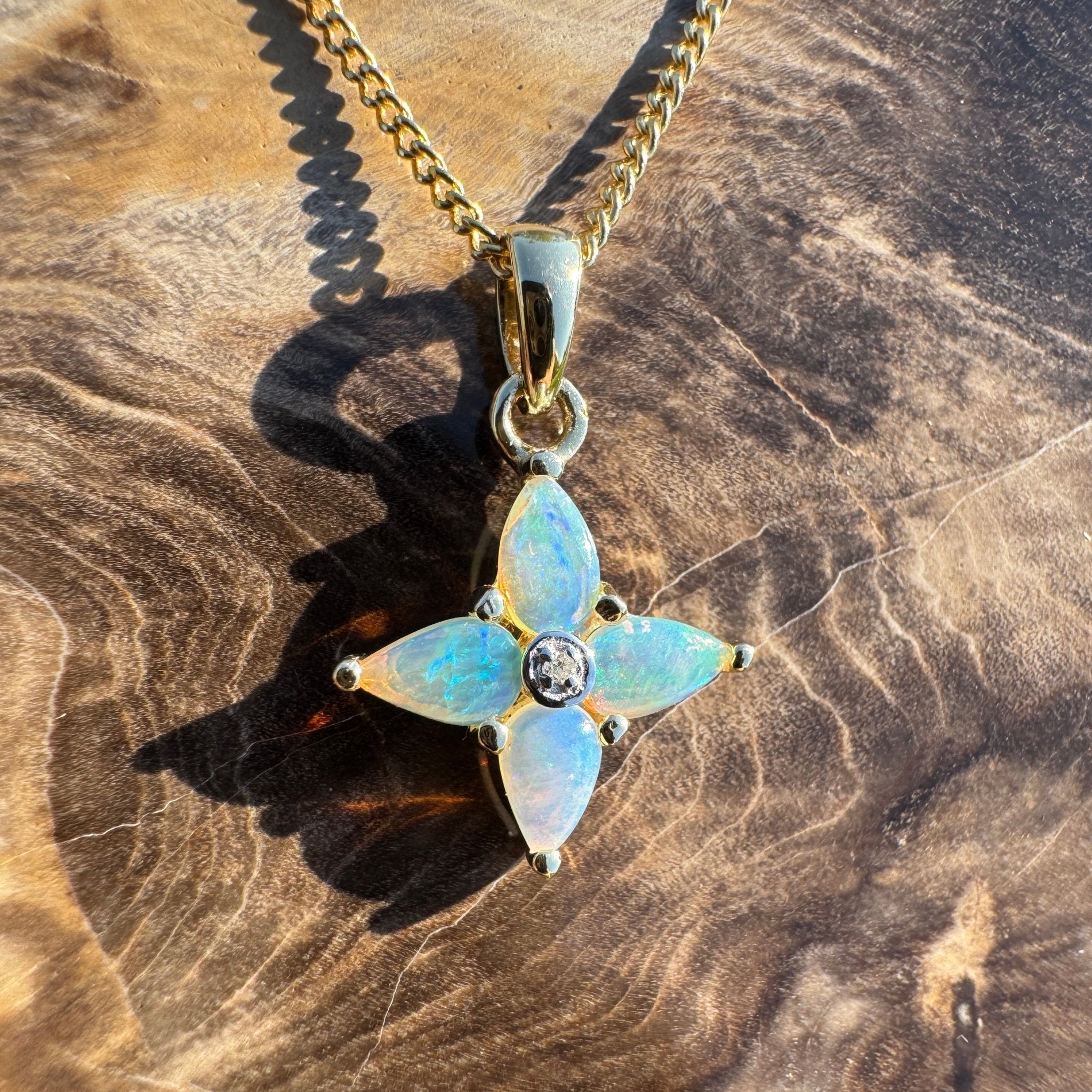 Torres Tide ~ 9ct Solid Gold 0.5ct Coober Pedy Crystal Opal Pendant