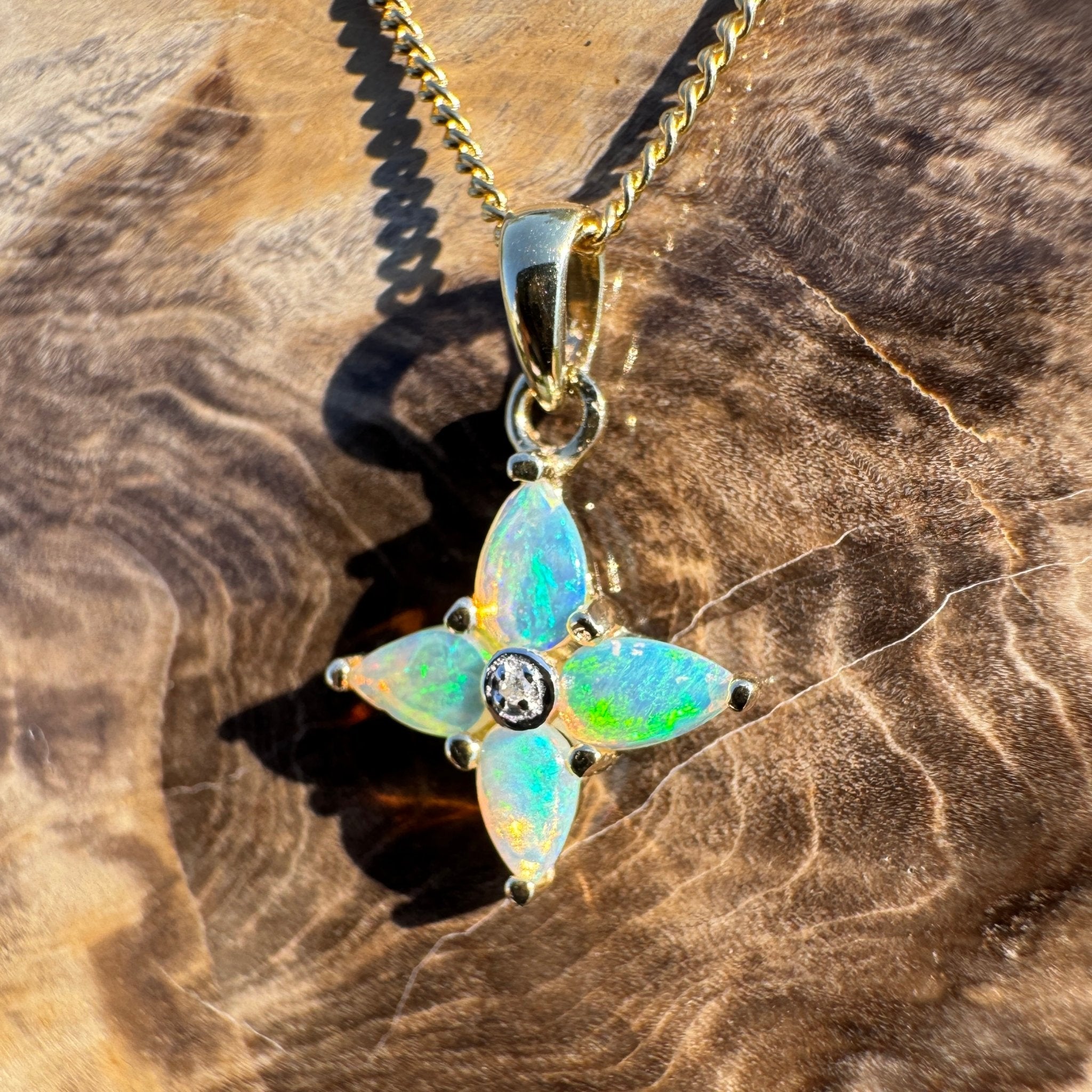 Torres Tide ~ 9ct Solid Gold 0.5ct Coober Pedy Crystal Opal Pendant