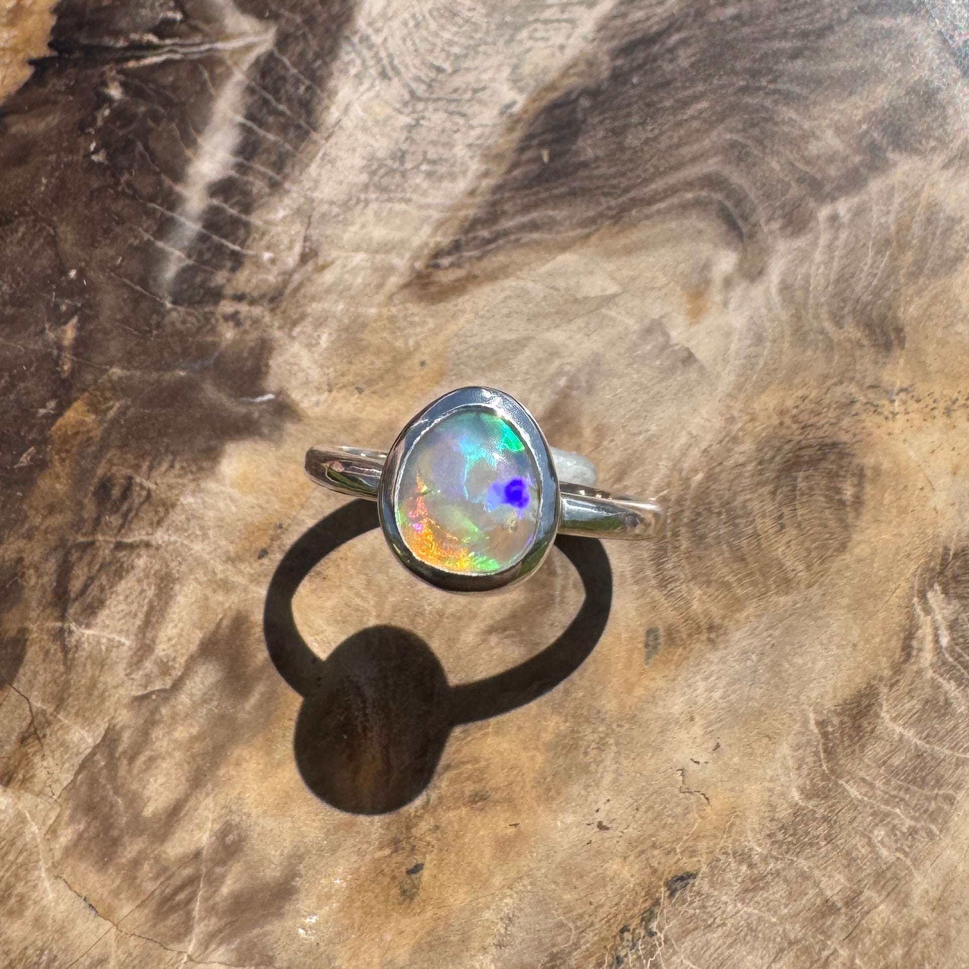 Turquoise Bay Drift - 0.8ct Solid Lightning Ridge Crystal Opal Sterling Silver Ring