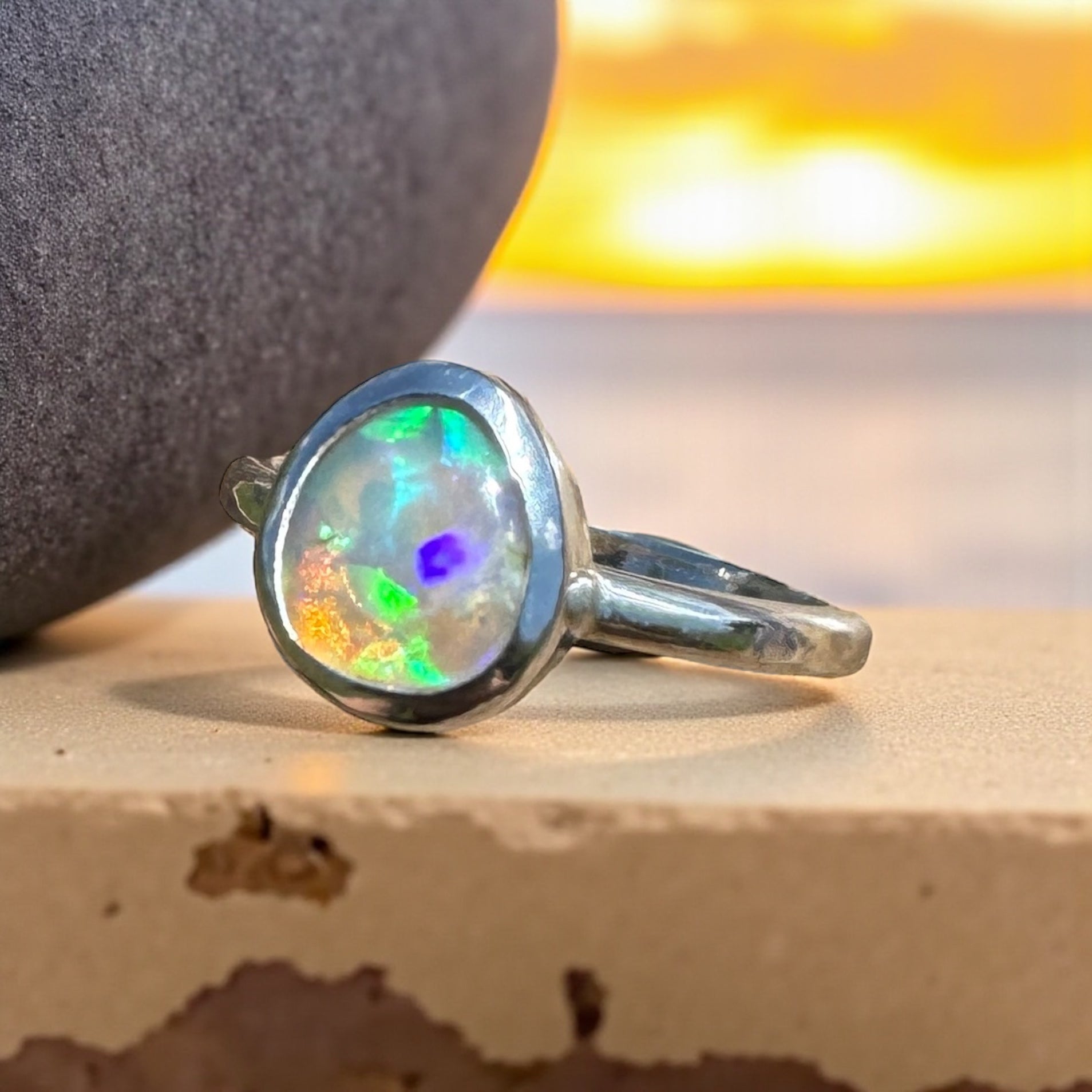 Turquoise Bay Drift - 0.8ct Solid Lightning Ridge Crystal Opal Sterling Silver Ring