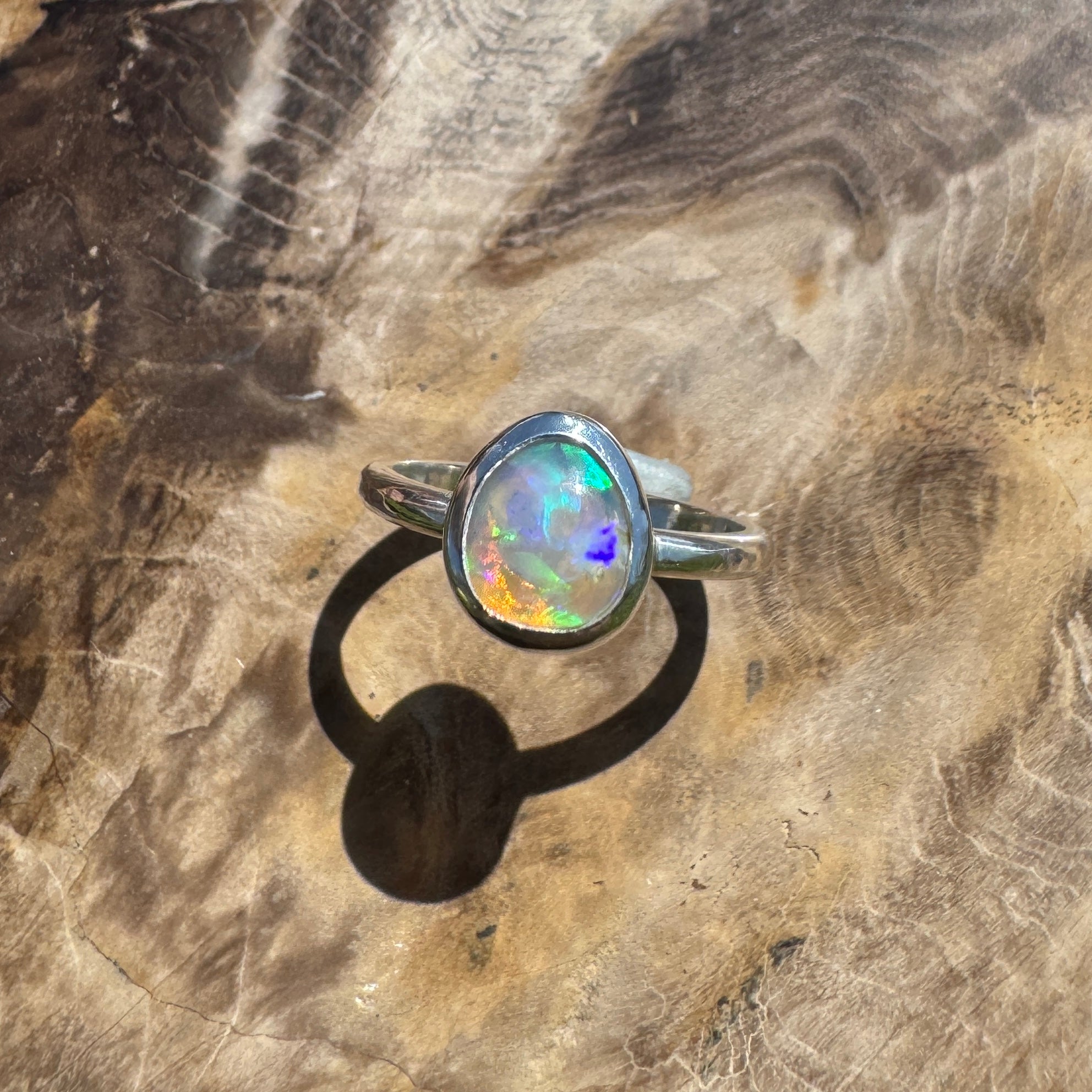 Turquoise Bay Drift - 0.8ct Solid Lightning Ridge Crystal Opal Sterling Silver Ring