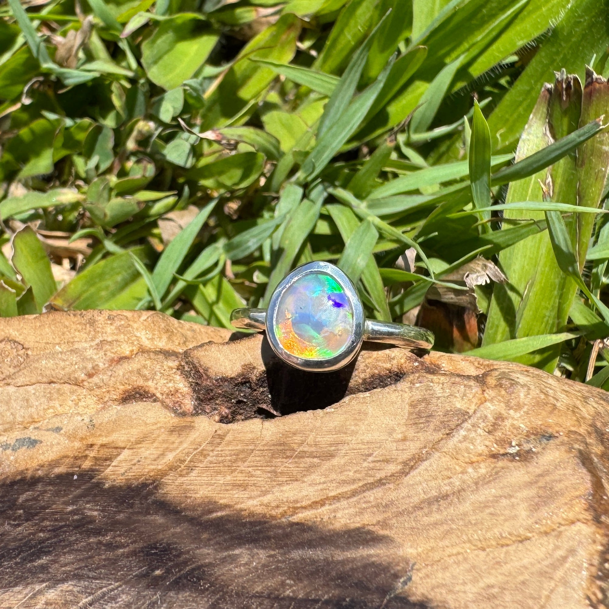 Turquoise Bay Drift - 0.8ct Solid Lightning Ridge Crystal Opal Sterling Silver Ring