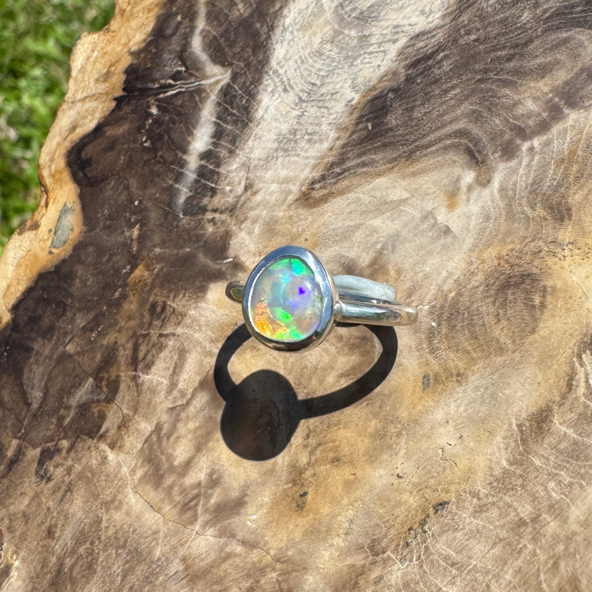 Turquoise Bay Drift - 0.8ct Solid Lightning Ridge Crystal Opal Sterling Silver Ring