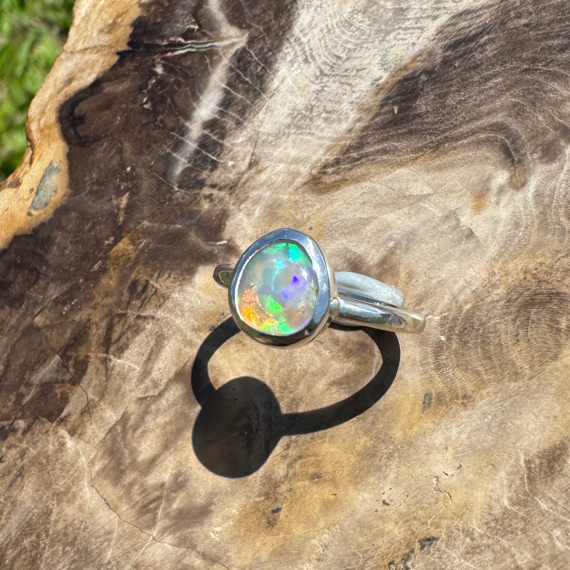 Turquoise Bay Drift - 0.8ct Solid Lightning Ridge Crystal Opal Sterling Silver Ring