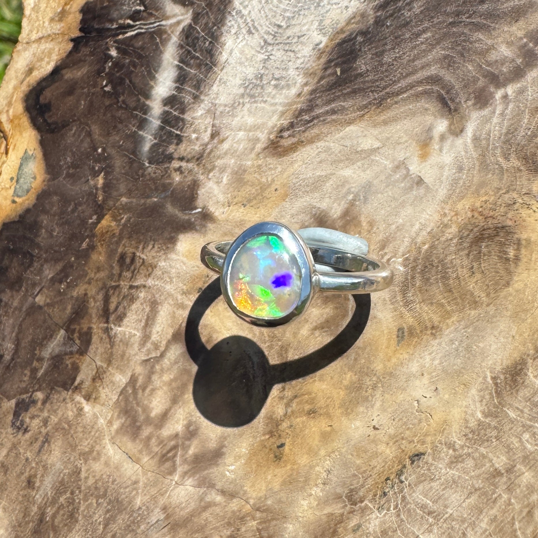 Turquoise Bay Drift - 0.8ct Solid Lightning Ridge Crystal Opal Sterling Silver Ring