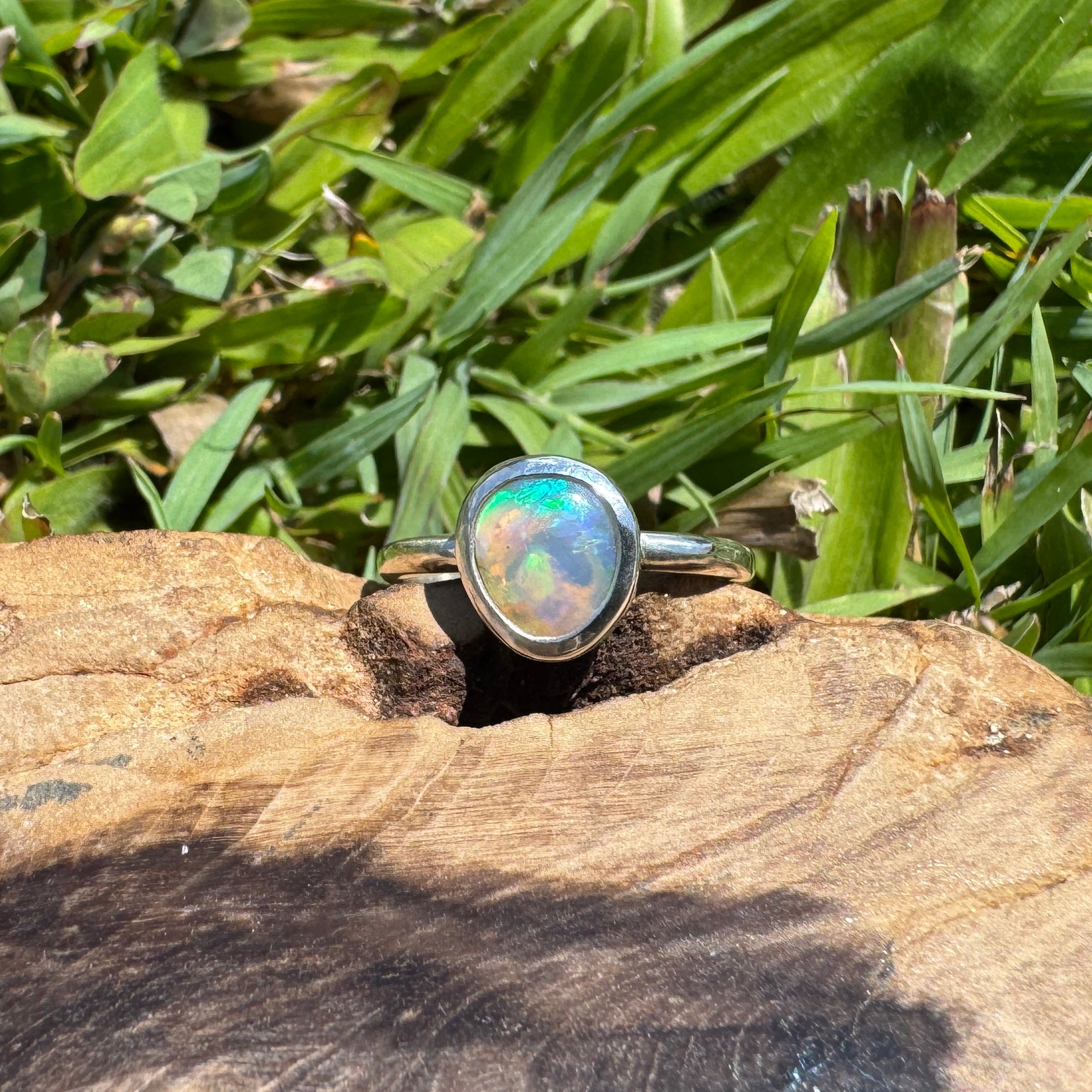 Turquoise Bay Drift - 0.8ct Solid Lightning Ridge Crystal Opal Sterling Silver Ring