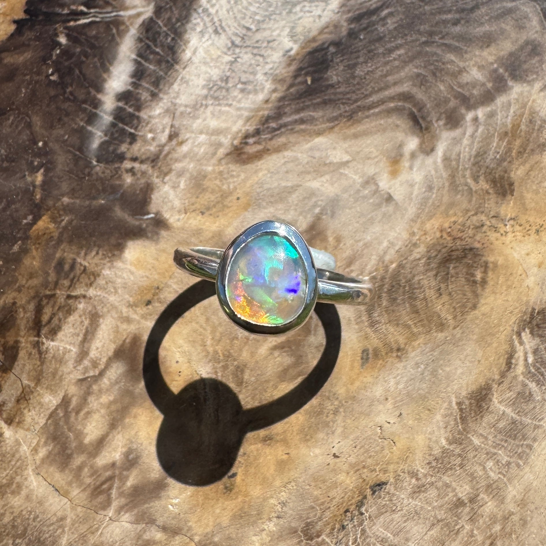 Turquoise Bay Drift - 0.8ct Solid Lightning Ridge Crystal Opal Sterling Silver Ring