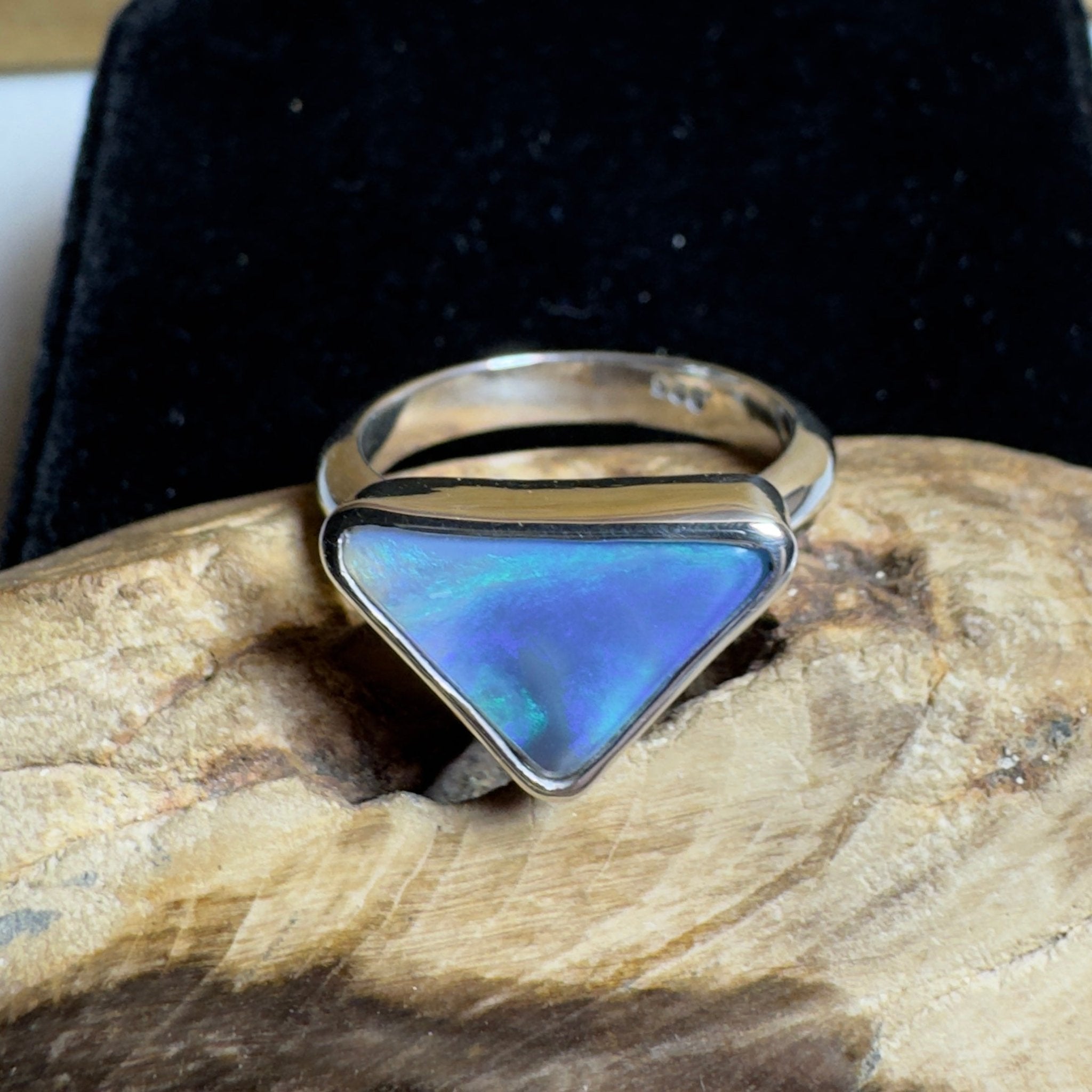 Turquoise Bay Edge ~ 3.2ct Solid Lightning Ridge Opal 925 Silver Ring