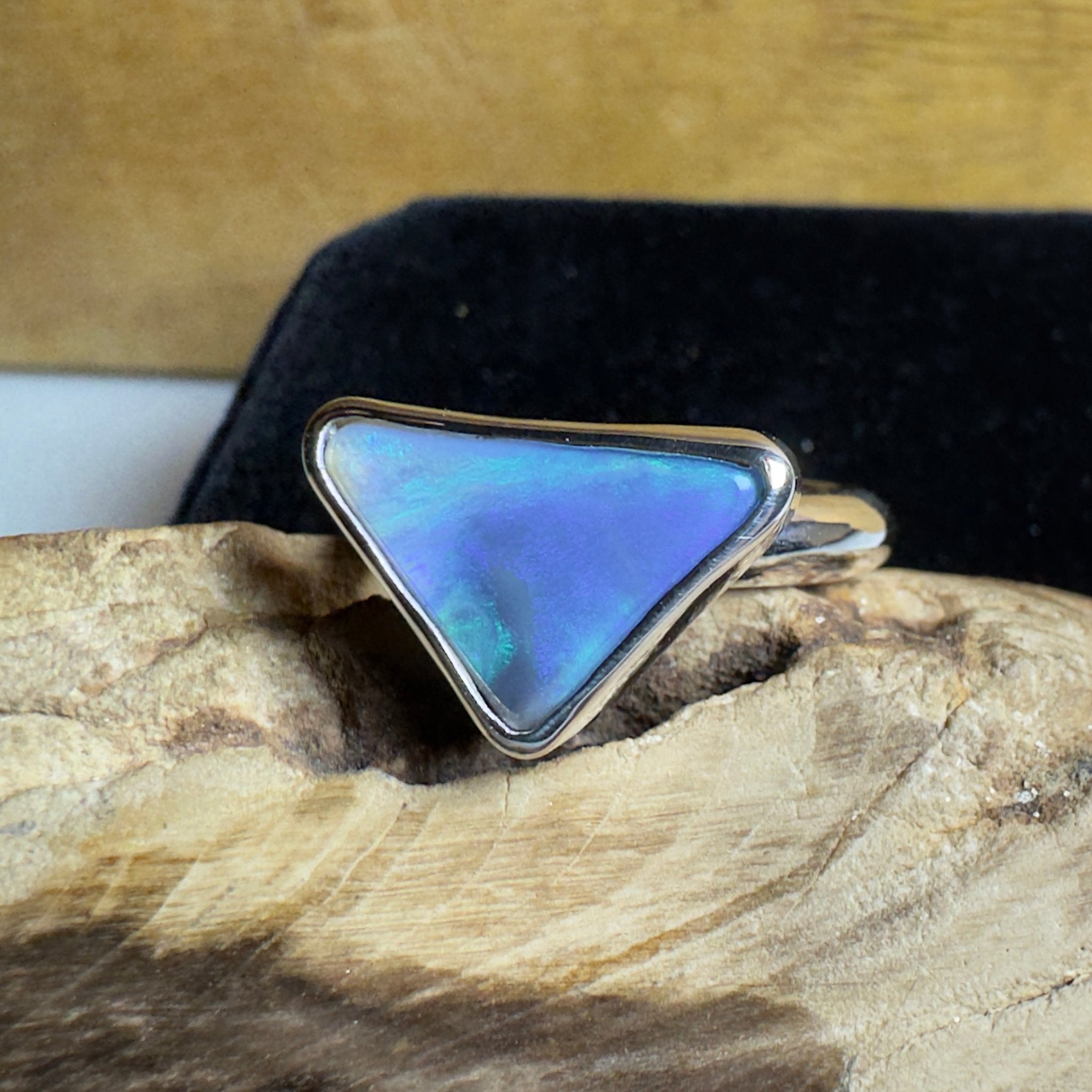 Turquoise Bay Edge ~ 3.2ct Solid Lightning Ridge Opal 925 Silver Ring