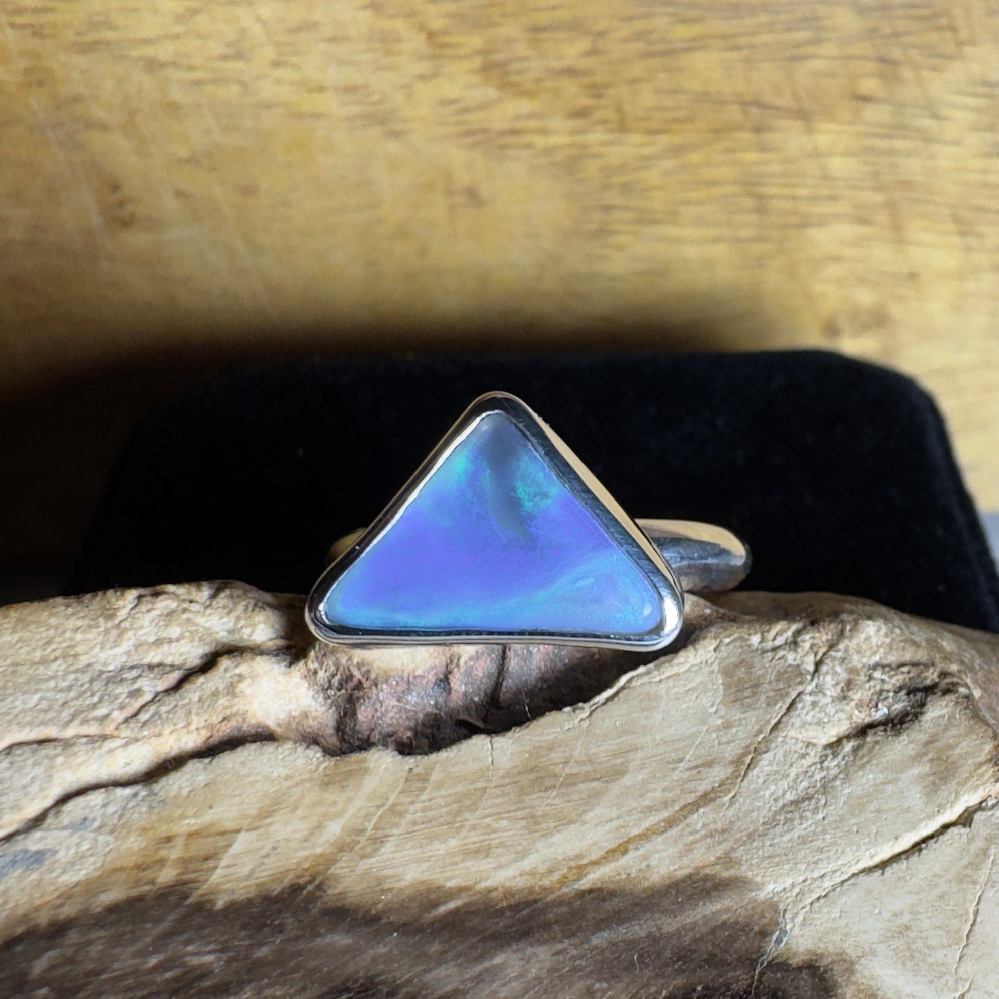 Turquoise Bay Edge ~ 3.2ct Solid Lightning Ridge Opal 925 Silver Ring