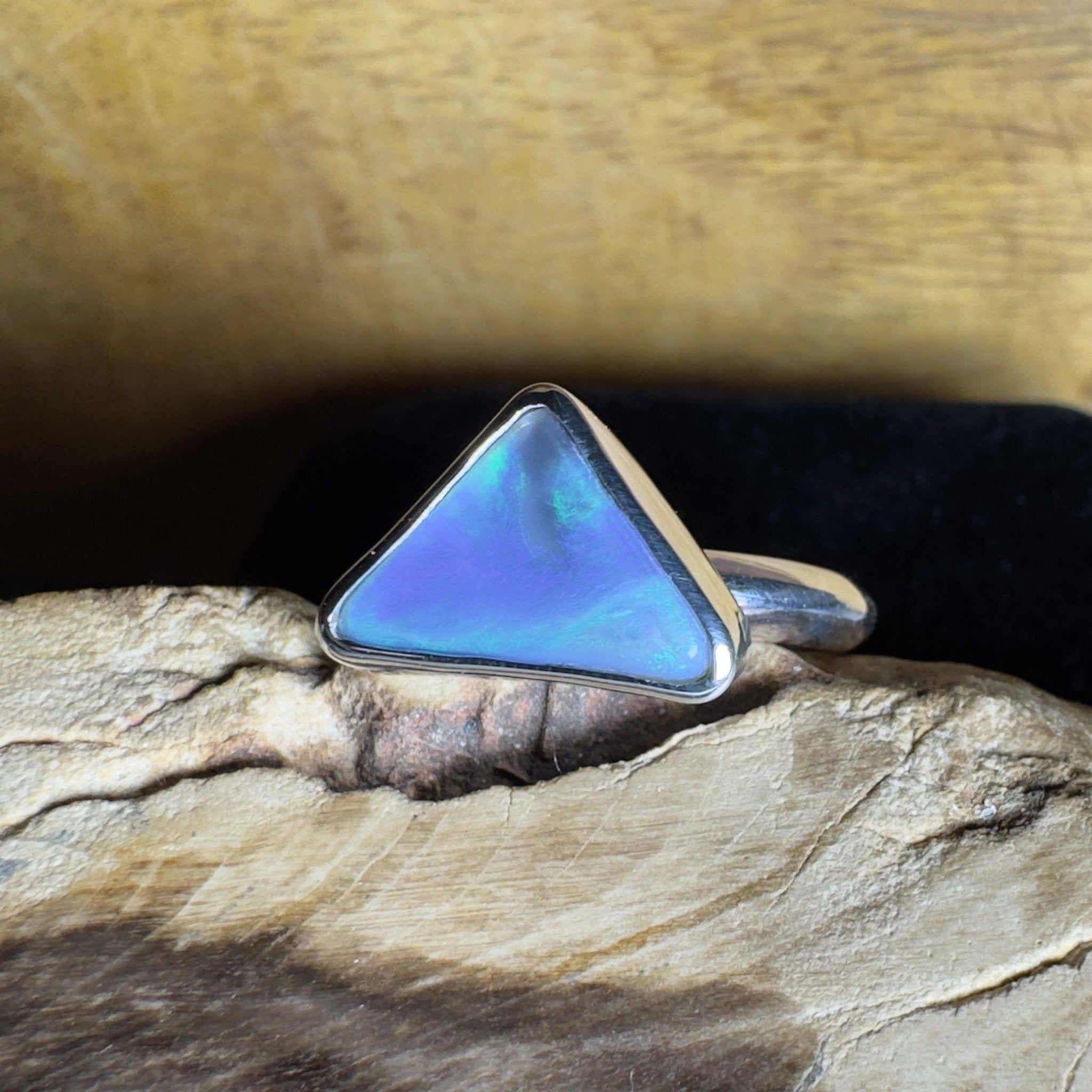 Turquoise Bay Edge ~ 3.2ct Solid Lightning Ridge Opal 925 Silver Ring