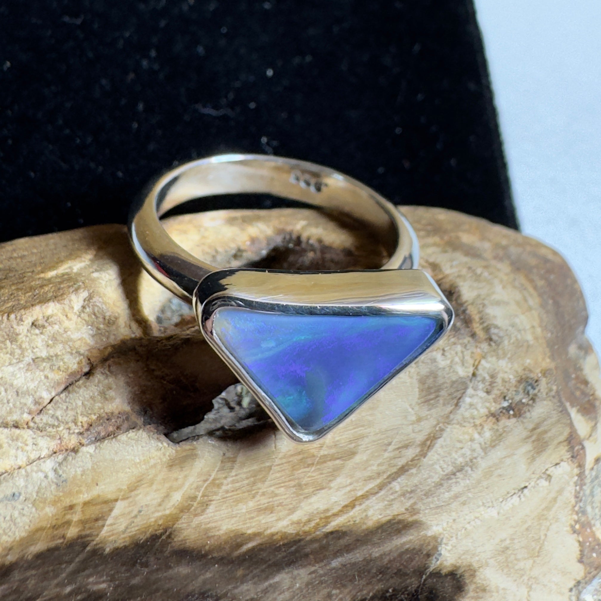 Turquoise Bay Edge ~ 3.2ct Solid Lightning Ridge Opal 925 Silver Ring