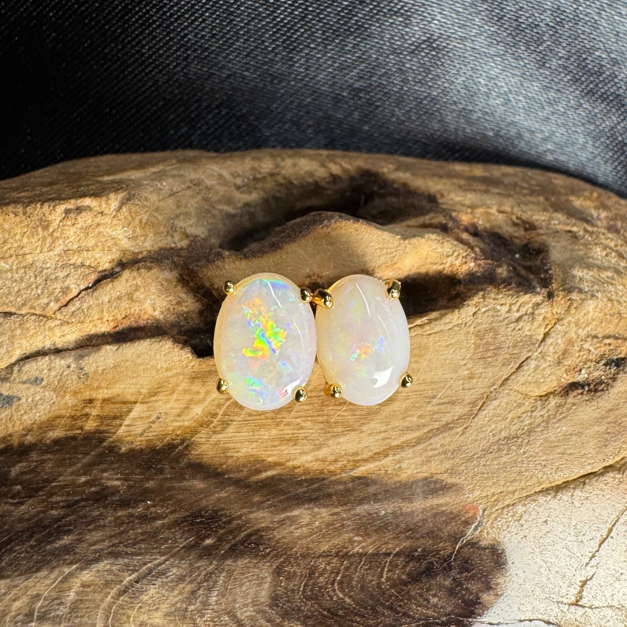 Uluru Dreaming ~ 1.6ct Solid Coober Pedy Opal Gold Plated 925 Silver Earrings