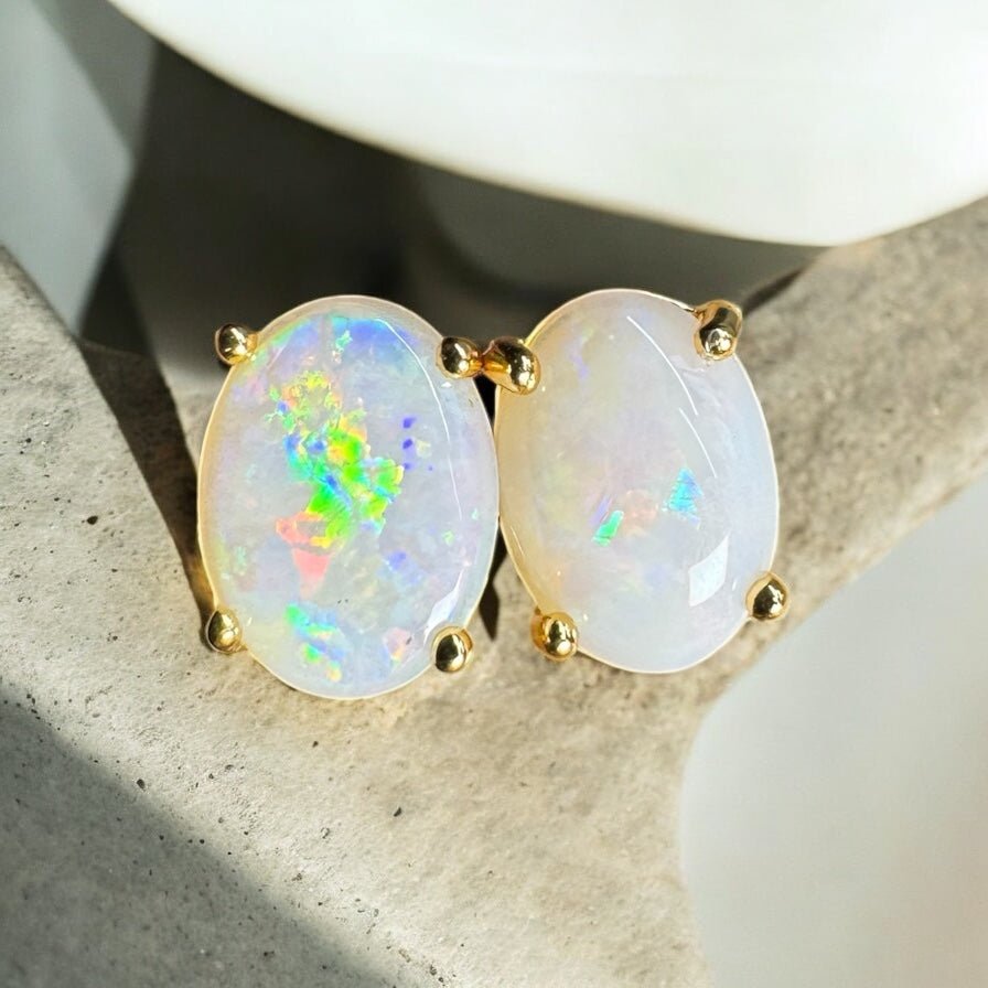 Uluru Dreaming ~ 1.6ct Solid Coober Pedy Opal Gold Plated 925 Silver Earrings