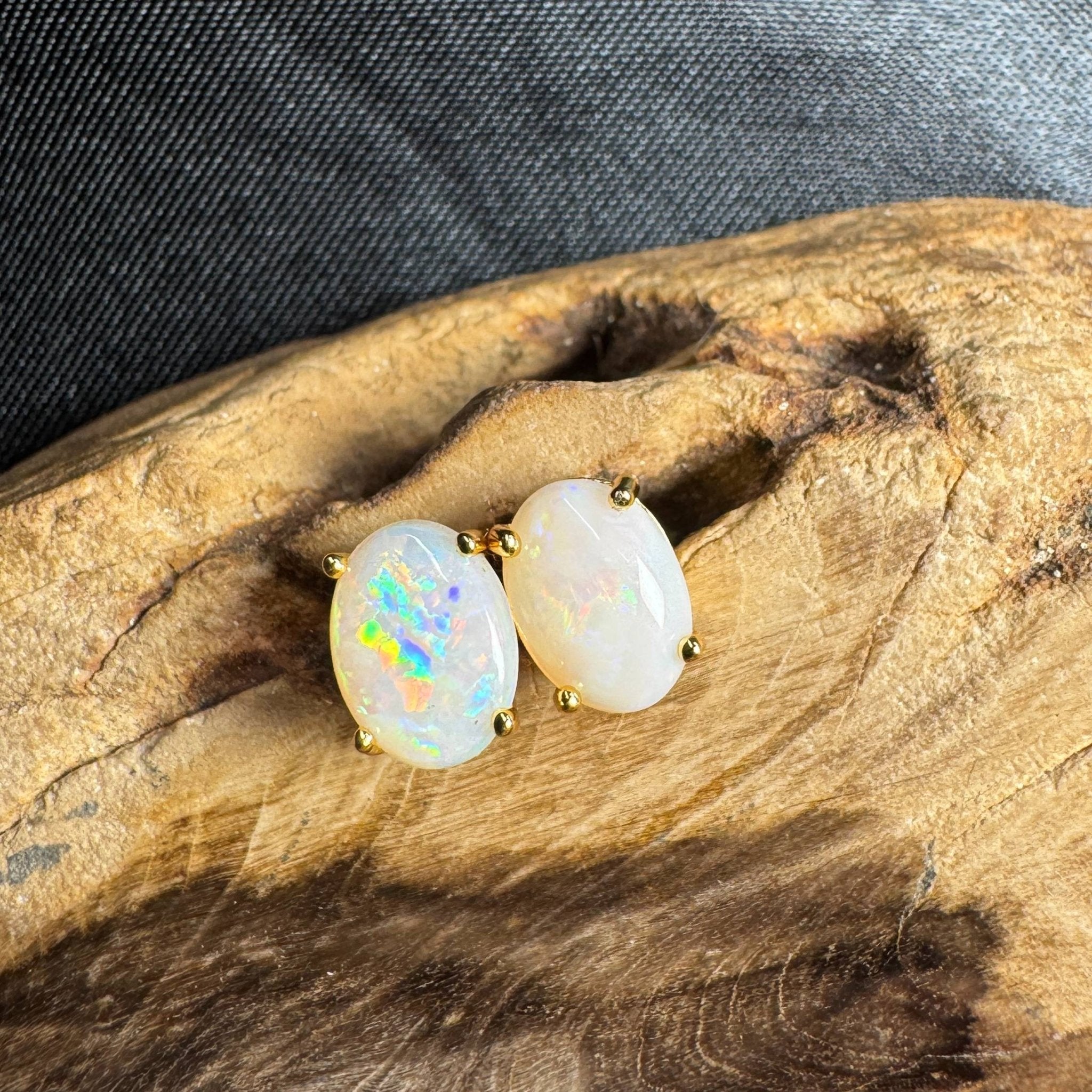 Uluru Dreaming ~ 1.6ct Solid Coober Pedy Opal Gold Plated 925 Silver Earrings