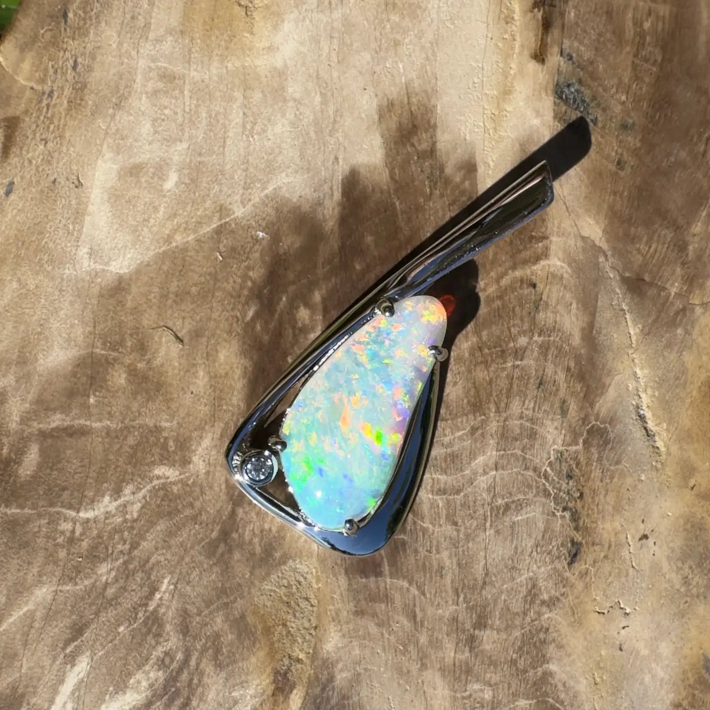 ‘Uluru Sunsets' ~ Handcrafted 1.4ct Solid Coober Pedy Opal and Cubic Zirconia 925 Sterling Silver Pendant Necklace