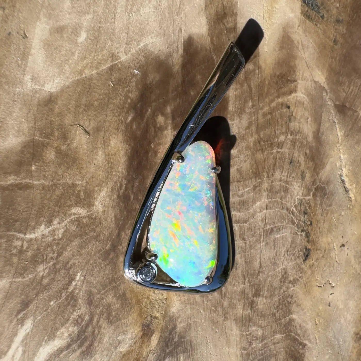 ‘Uluru Sunsets' ~ Handcrafted 1.4ct Solid Coober Pedy Opal and Cubic Zirconia 925 Sterling Silver Pendant Necklace