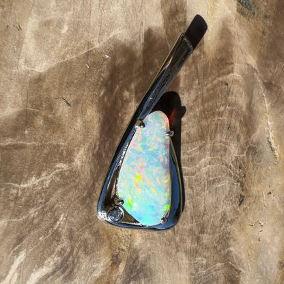 ‘Uluru Sunsets' ~ Handcrafted 1.4ct Solid Coober Pedy Opal and Cubic Zirconia 925 Sterling Silver Pendant Necklace