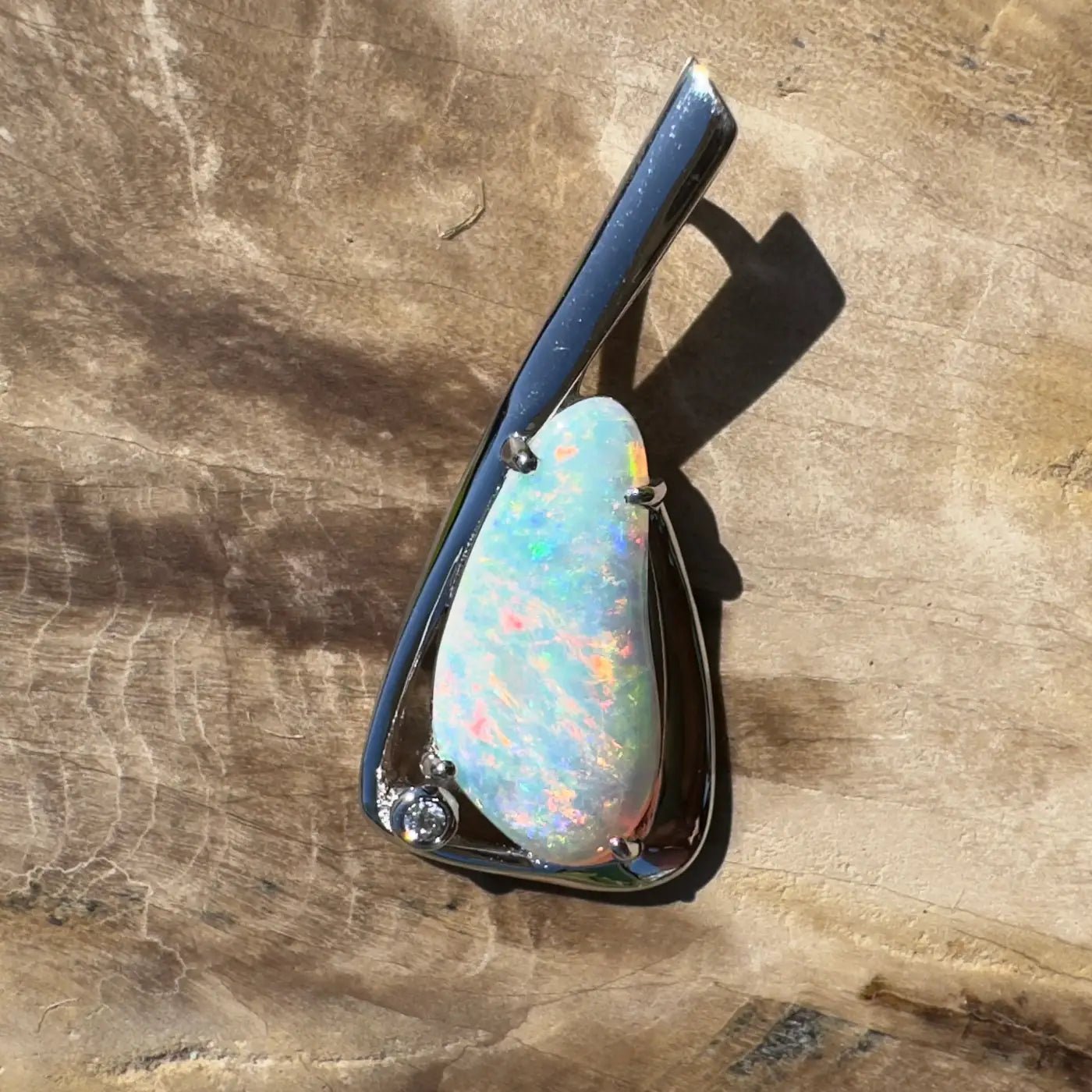 ‘Uluru Sunsets' ~ Handcrafted 1.4ct Solid Coober Pedy Opal and Cubic Zirconia 925 Sterling Silver Pendant Necklace