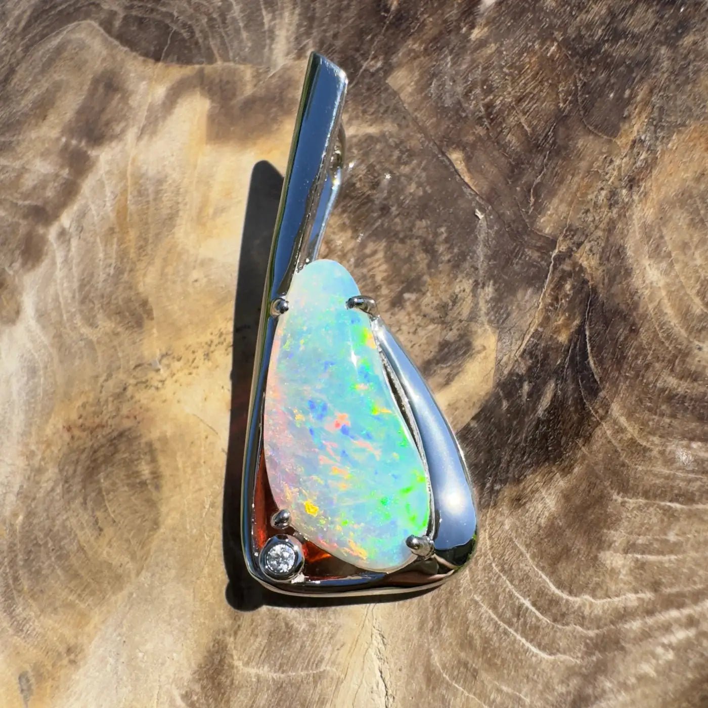 ‘Uluru Sunsets' ~ Handcrafted 1.4ct Solid Coober Pedy Opal and Cubic Zirconia 925 Sterling Silver Pendant Necklace