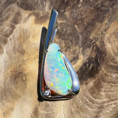 ‘Uluru Sunsets' ~ Handcrafted 1.4ct Solid Coober Pedy Opal and Cubic Zirconia 925 Sterling Silver Pendant Necklace
