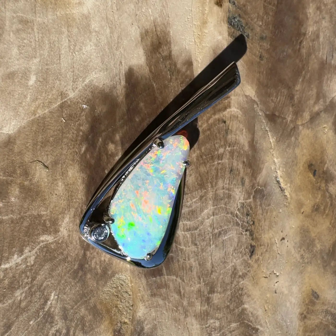 ‘Uluru Sunsets' ~ Handcrafted 1.4ct Solid Coober Pedy Opal and Cubic Zirconia 925 Sterling Silver Pendant Necklace