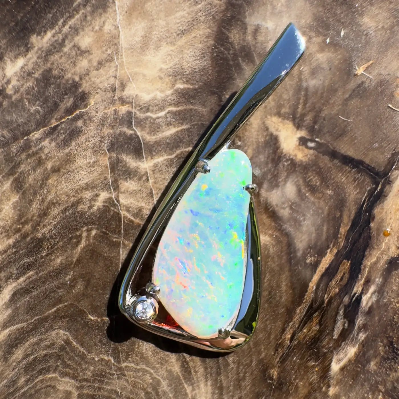 ‘Uluru Sunsets' ~ Handcrafted 1.4ct Solid Coober Pedy Opal and Cubic Zirconia 925 Sterling Silver Pendant Necklace