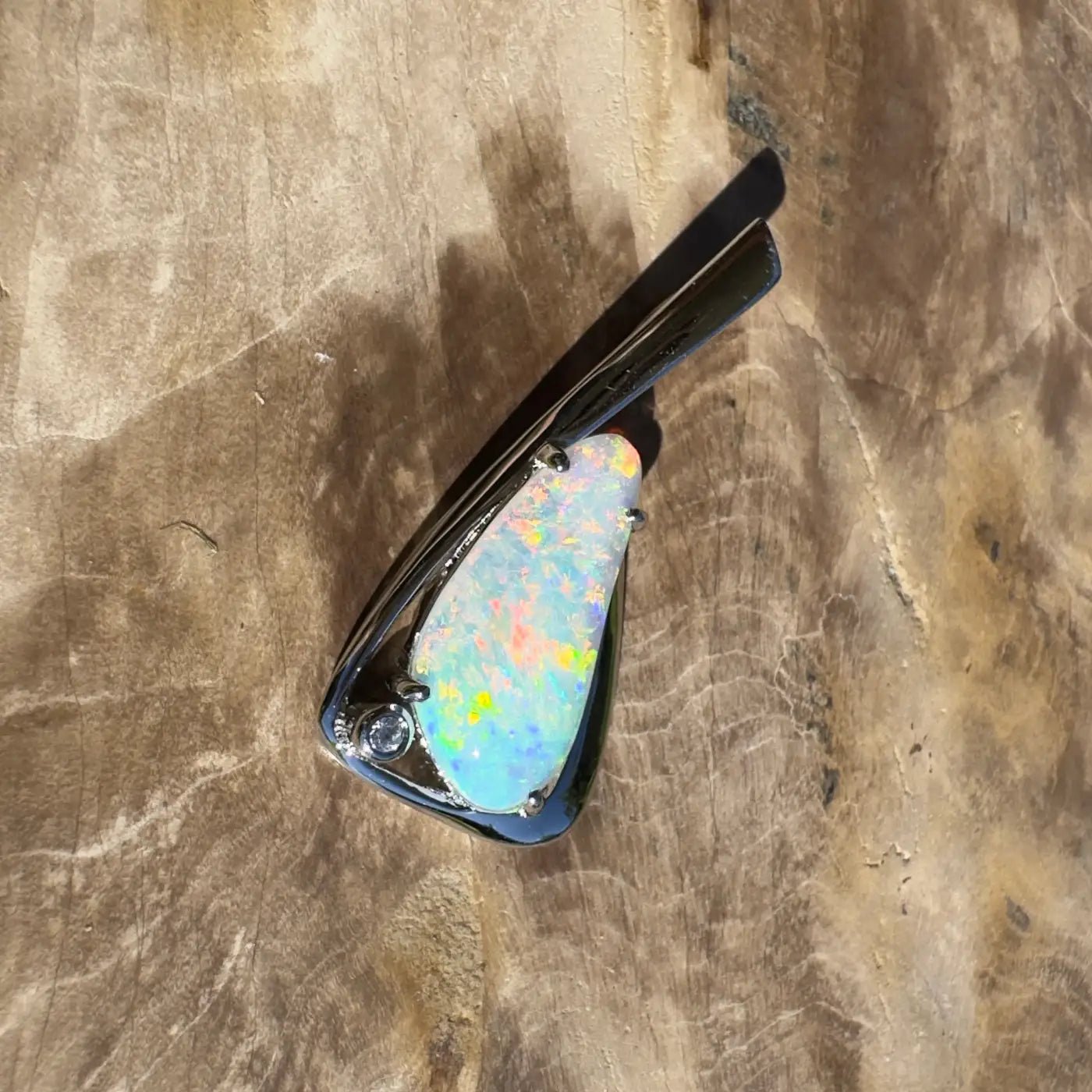 ‘Uluru Sunsets' ~ Handcrafted 1.4ct Solid Coober Pedy Opal and Cubic Zirconia 925 Sterling Silver Pendant Necklace