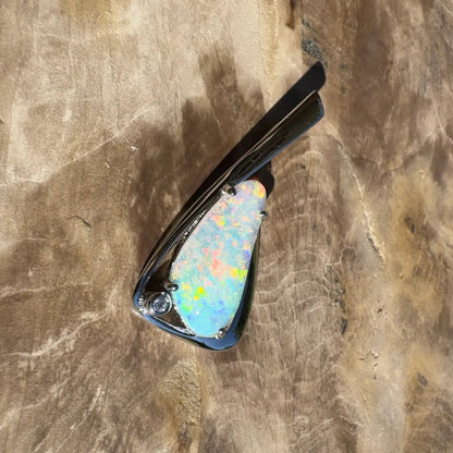 ‘Uluru Sunsets' ~ Handcrafted 1.4ct Solid Coober Pedy Opal and Cubic Zirconia 925 Sterling Silver Pendant Necklace