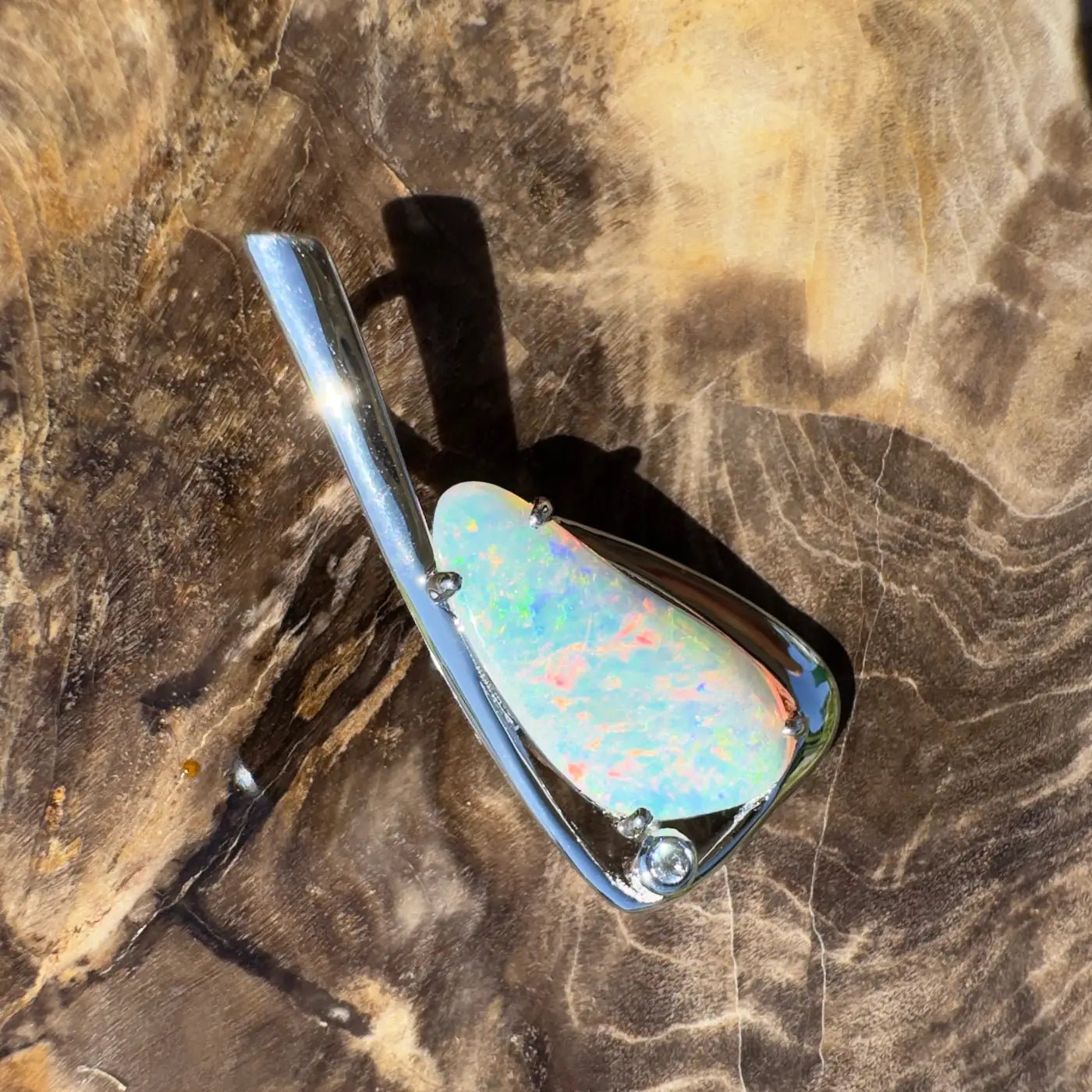 ‘Uluru Sunsets' ~ Handcrafted 1.4ct Solid Coober Pedy Opal and Cubic Zirconia 925 Sterling Silver Pendant Necklace