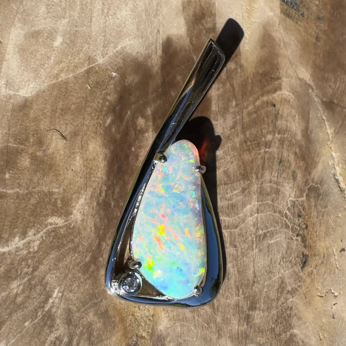 ‘Uluru Sunsets' ~ Handcrafted 1.4ct Solid Coober Pedy Opal and Cubic Zirconia 925 Sterling Silver Pendant Necklace