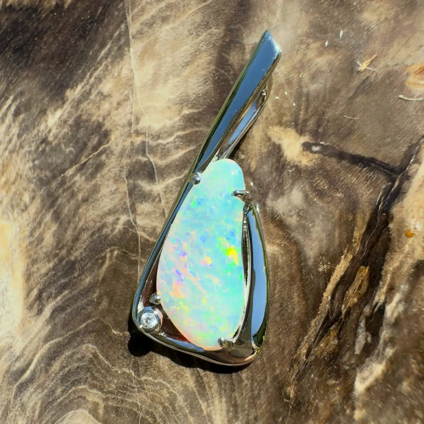 ‘Uluru Sunsets' ~ Handcrafted 1.4ct Solid Coober Pedy Opal and Cubic Zirconia 925 Sterling Silver Pendant Necklace