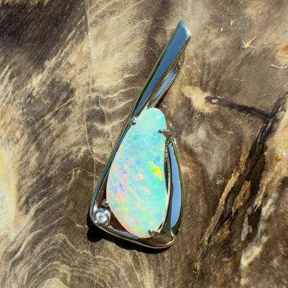‘Uluru Sunsets' ~ Handcrafted 1.4ct Solid Coober Pedy Opal and Cubic Zirconia 925 Sterling Silver Pendant Necklace