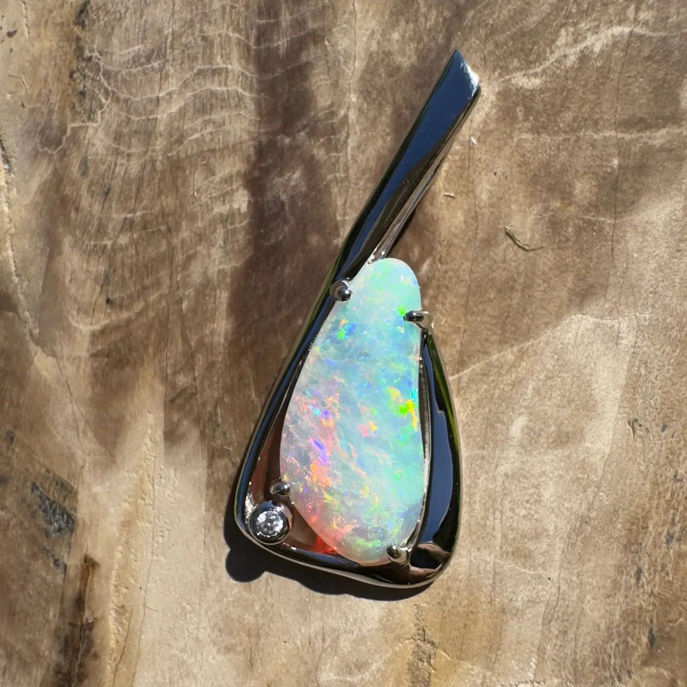 ‘Uluru Sunsets' ~ Handcrafted 1.4ct Solid Coober Pedy Opal and Cubic Zirconia 925 Sterling Silver Pendant Necklace