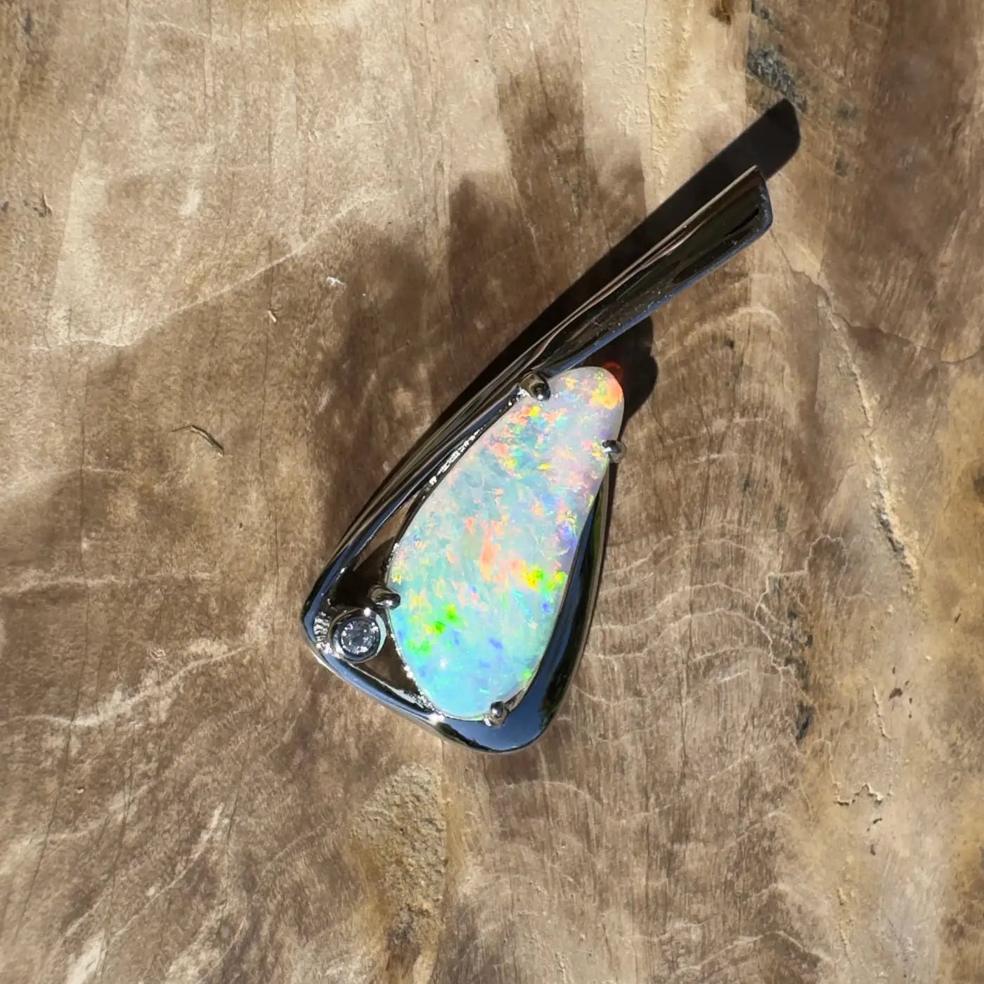 ‘Uluru Sunsets' ~ Handcrafted 1.4ct Solid Coober Pedy Opal and Cubic Zirconia 925 Sterling Silver Pendant Necklace