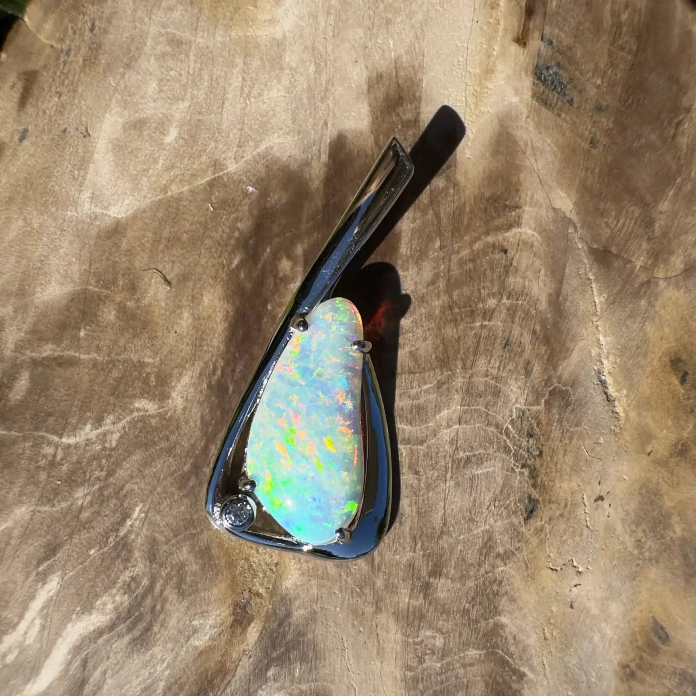 ‘Uluru Sunsets' ~ Handcrafted 1.4ct Solid Coober Pedy Opal and Cubic Zirconia 925 Sterling Silver Pendant Necklace