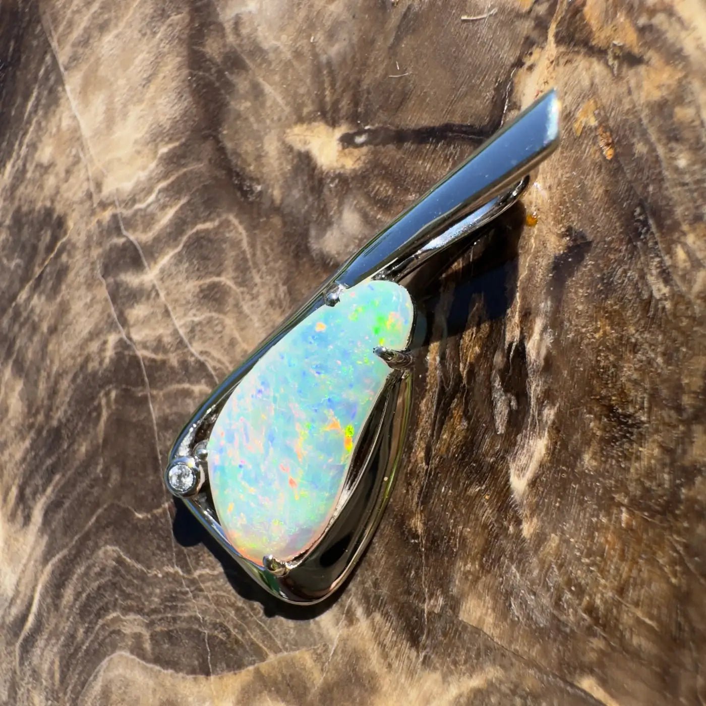 ‘Uluru Sunsets' ~ Handcrafted 1.4ct Solid Coober Pedy Opal and Cubic Zirconia 925 Sterling Silver Pendant Necklace