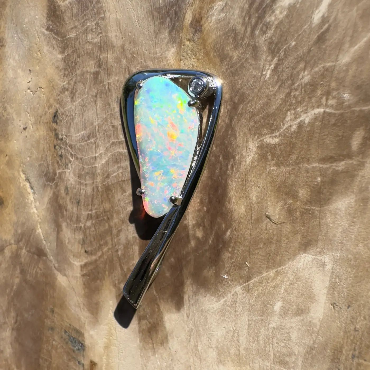 ‘Uluru Sunsets' ~ Handcrafted 1.4ct Solid Coober Pedy Opal and Cubic Zirconia 925 Sterling Silver Pendant Necklace