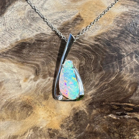 ‘Uluru Sunsets' ~ Handcrafted 1.4ct Solid Coober Pedy Opal and Cubic Zirconia 925 Sterling Silver Pendant Necklace