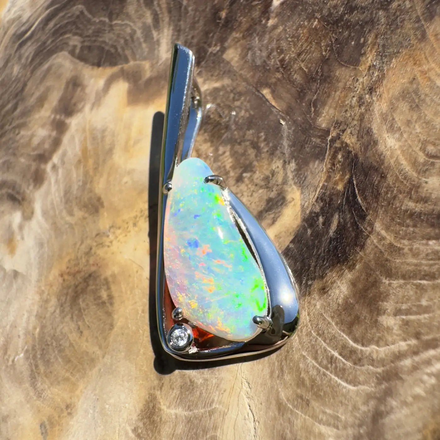 ‘Uluru Sunsets' ~ Handcrafted 1.4ct Solid Coober Pedy Opal and Cubic Zirconia 925 Sterling Silver Pendant Necklace