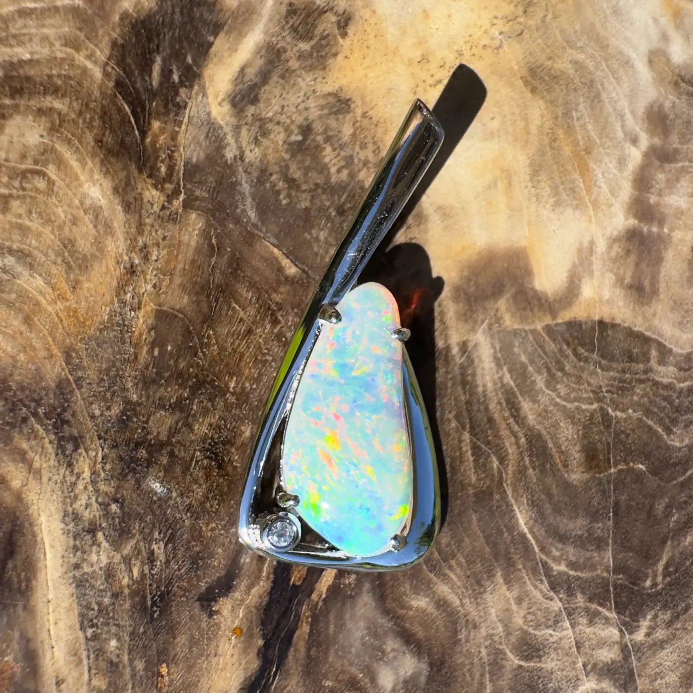 ‘Uluru Sunsets' ~ Handcrafted 1.4ct Solid Coober Pedy Opal and Cubic Zirconia 925 Sterling Silver Pendant Necklace