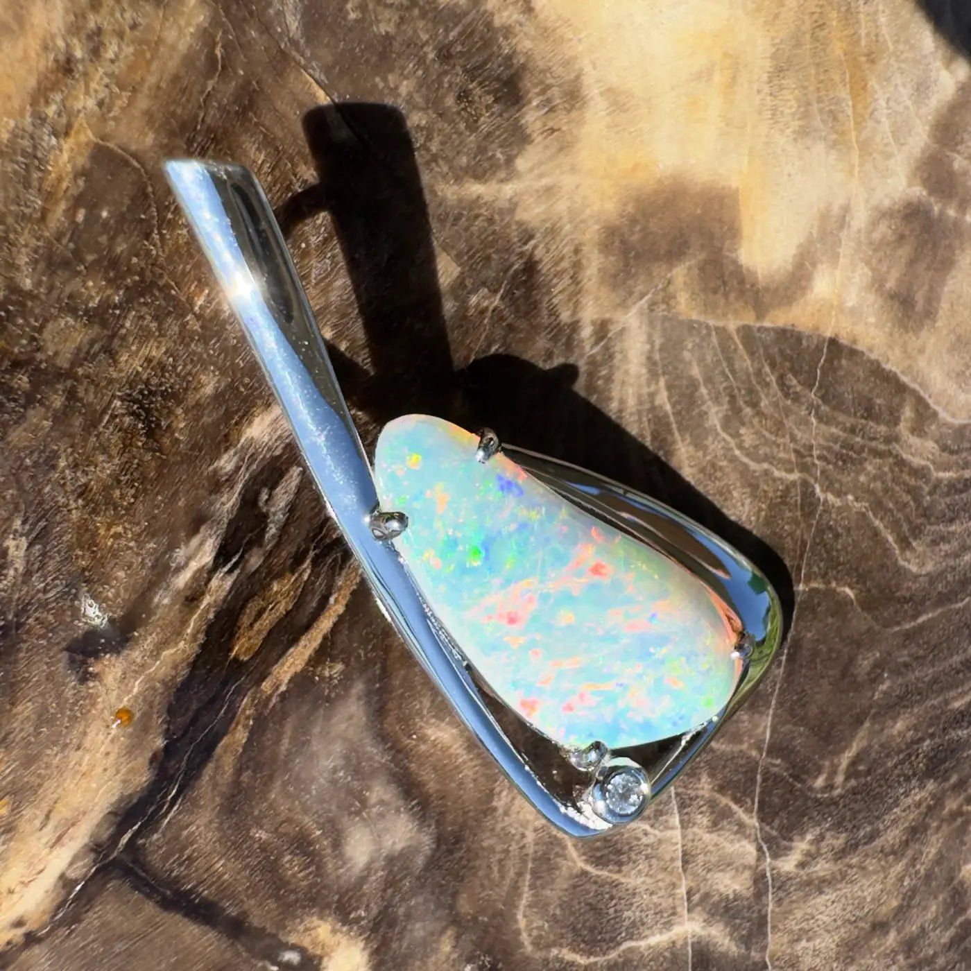 ‘Uluru Sunsets' ~ Handcrafted 1.4ct Solid Coober Pedy Opal and Cubic Zirconia 925 Sterling Silver Pendant Necklace