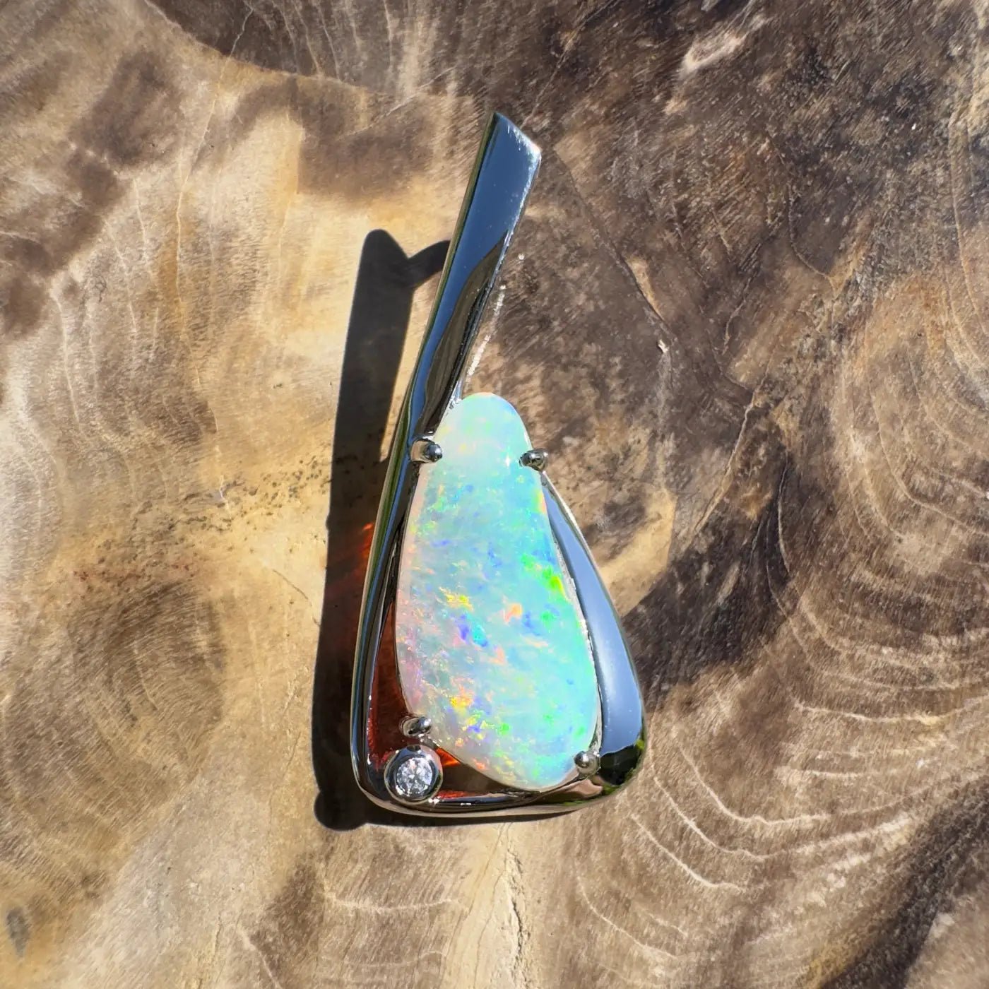 ‘Uluru Sunsets' ~ Handcrafted 1.4ct Solid Coober Pedy Opal and Cubic Zirconia 925 Sterling Silver Pendant Necklace