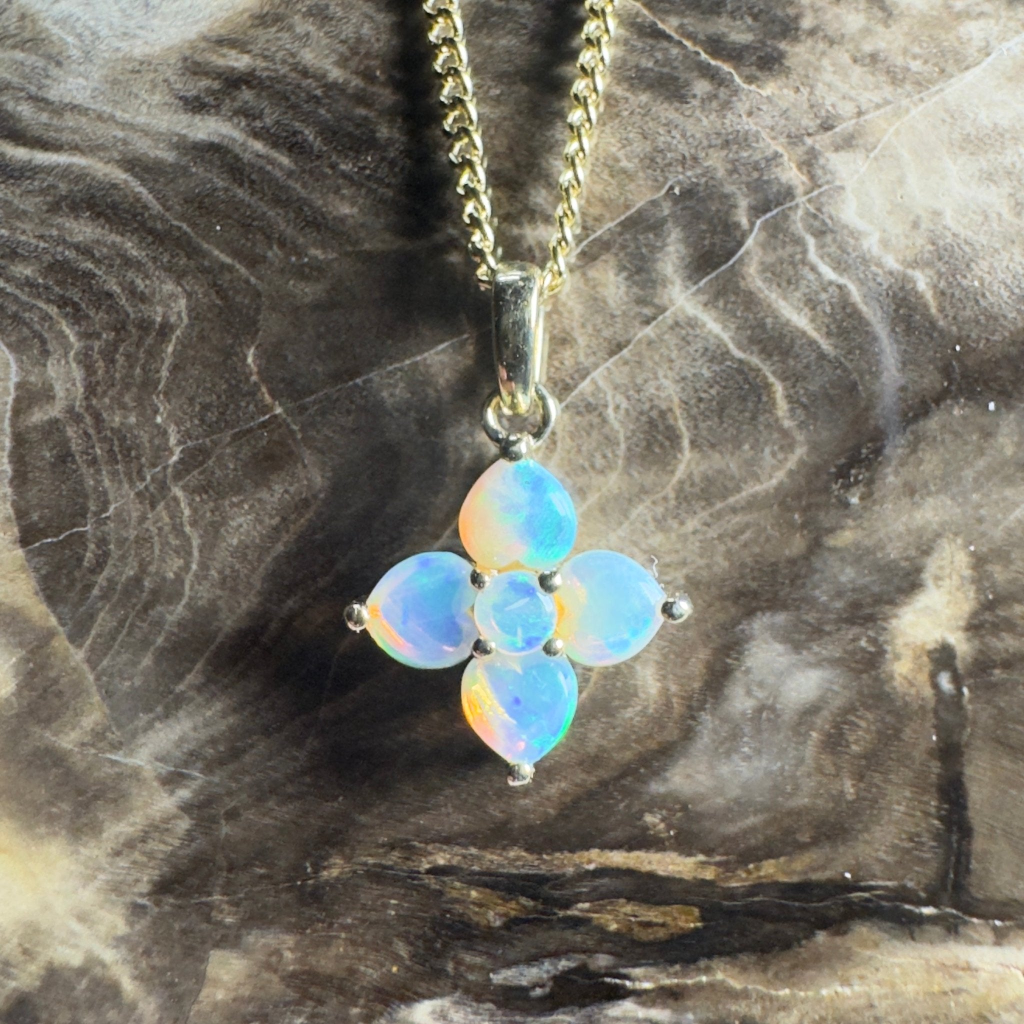 Waratah Glow ~ 9ct Solid Yellow Gold 0.4ct Coober Pedy Crystal Opal Pendant
