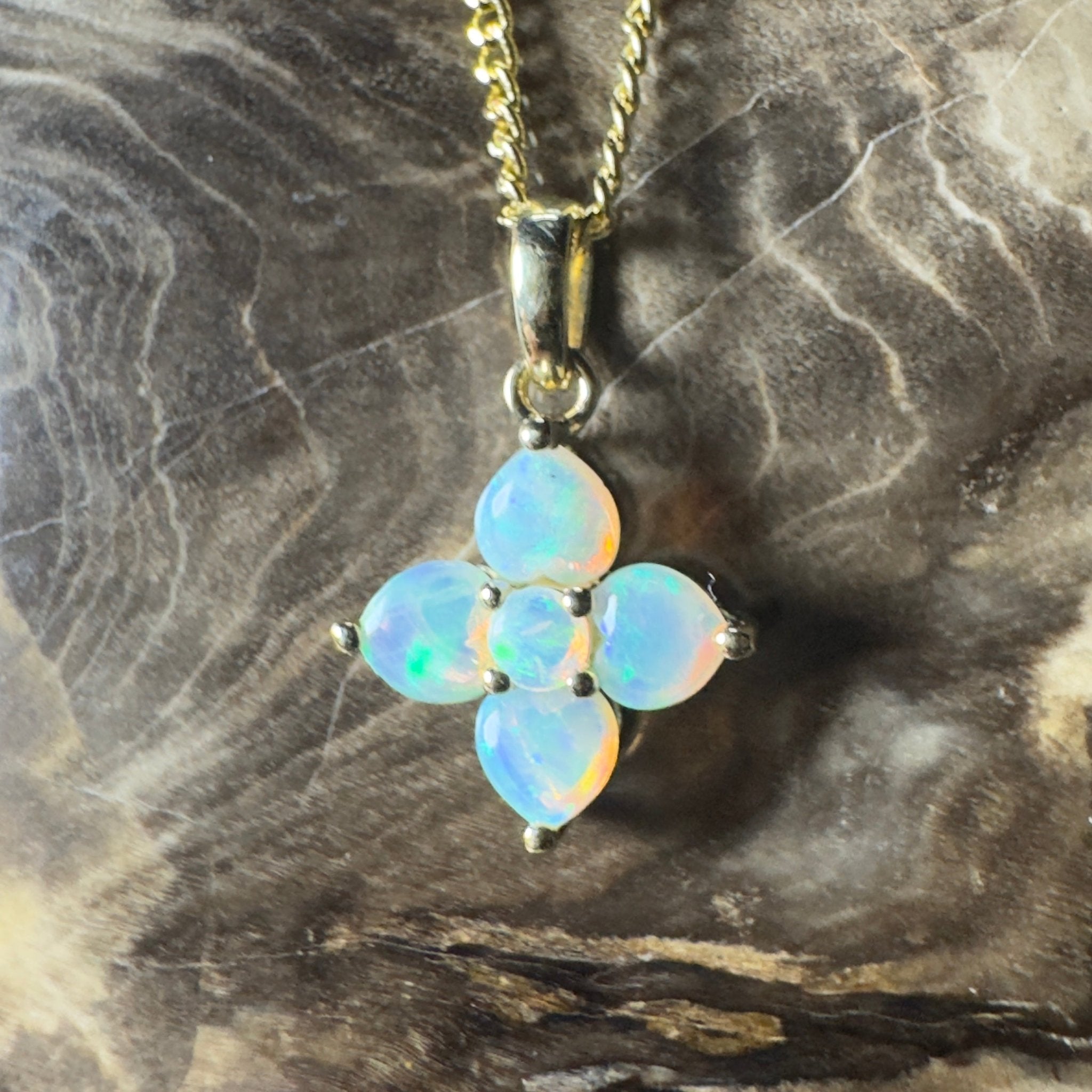 Waratah Glow ~ 9ct Solid Yellow Gold 0.4ct Coober Pedy Crystal Opal Pendant