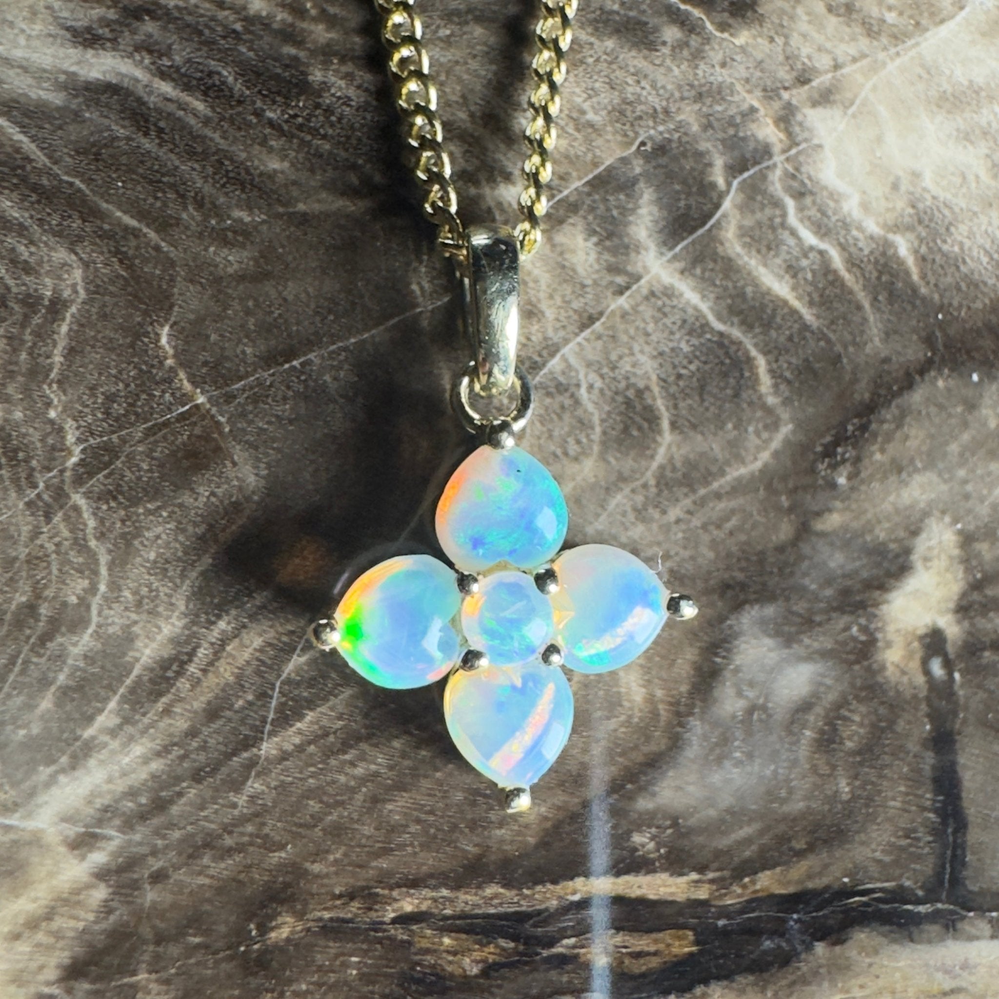 Waratah Glow ~ 9ct Solid Yellow Gold 0.4ct Coober Pedy Crystal Opal Pendant